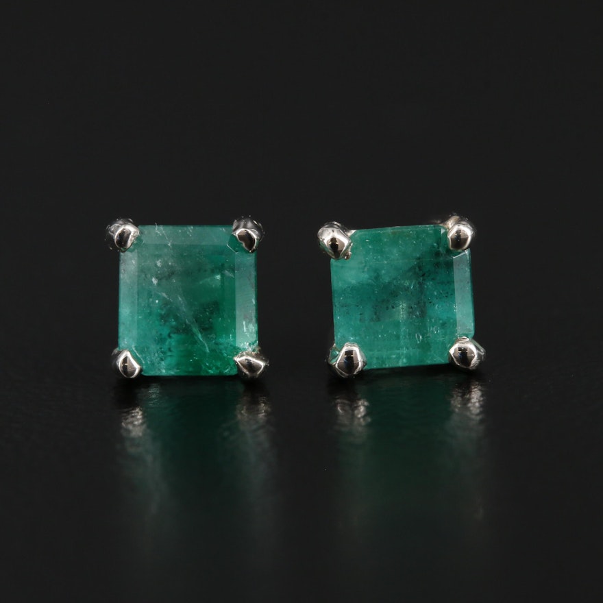 14K White Gold Emerald Stud Earrings