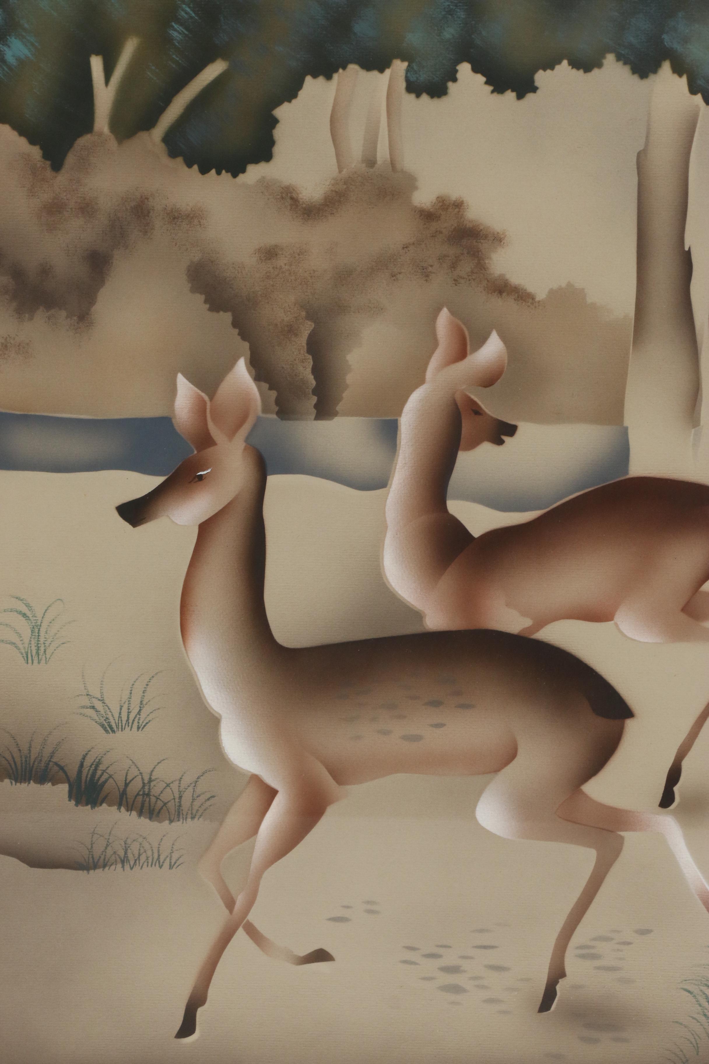 Harris Watercolor Painting of Deer