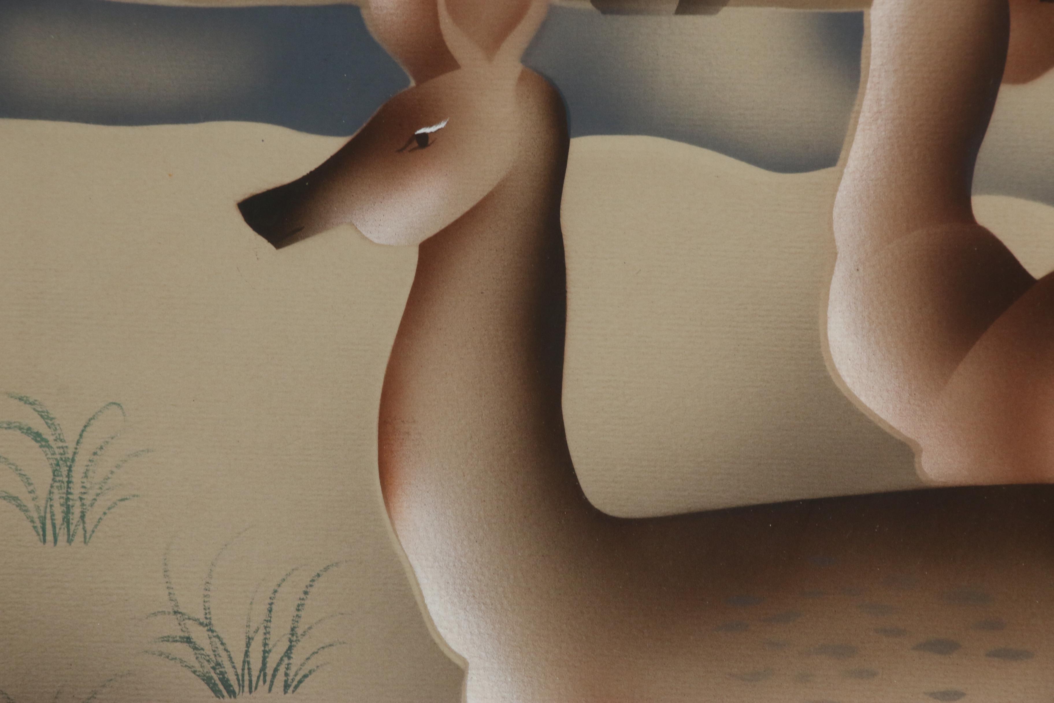 Harris Watercolor Painting of Deer