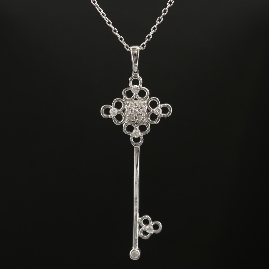 Sterling Diamond Key Pendant Necklace