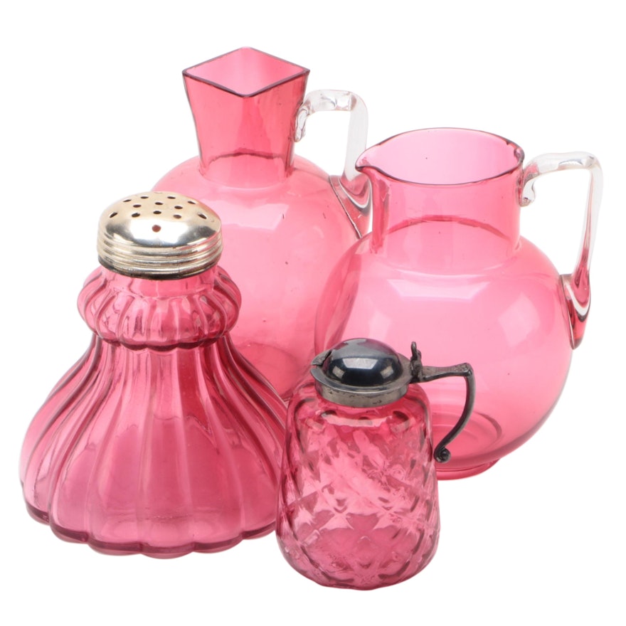 Cranberry Glass Creamers with Shaker and Dispenser, Mid/Late 20th Century
