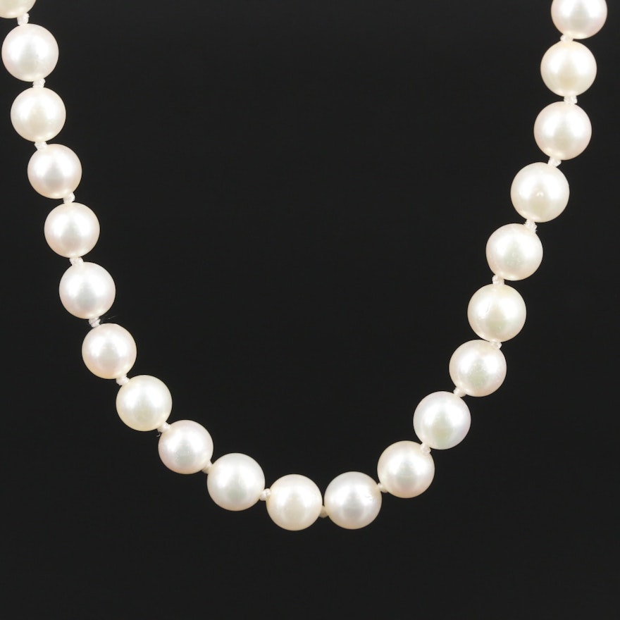 Single Strand of Pearls with 14K Clasp