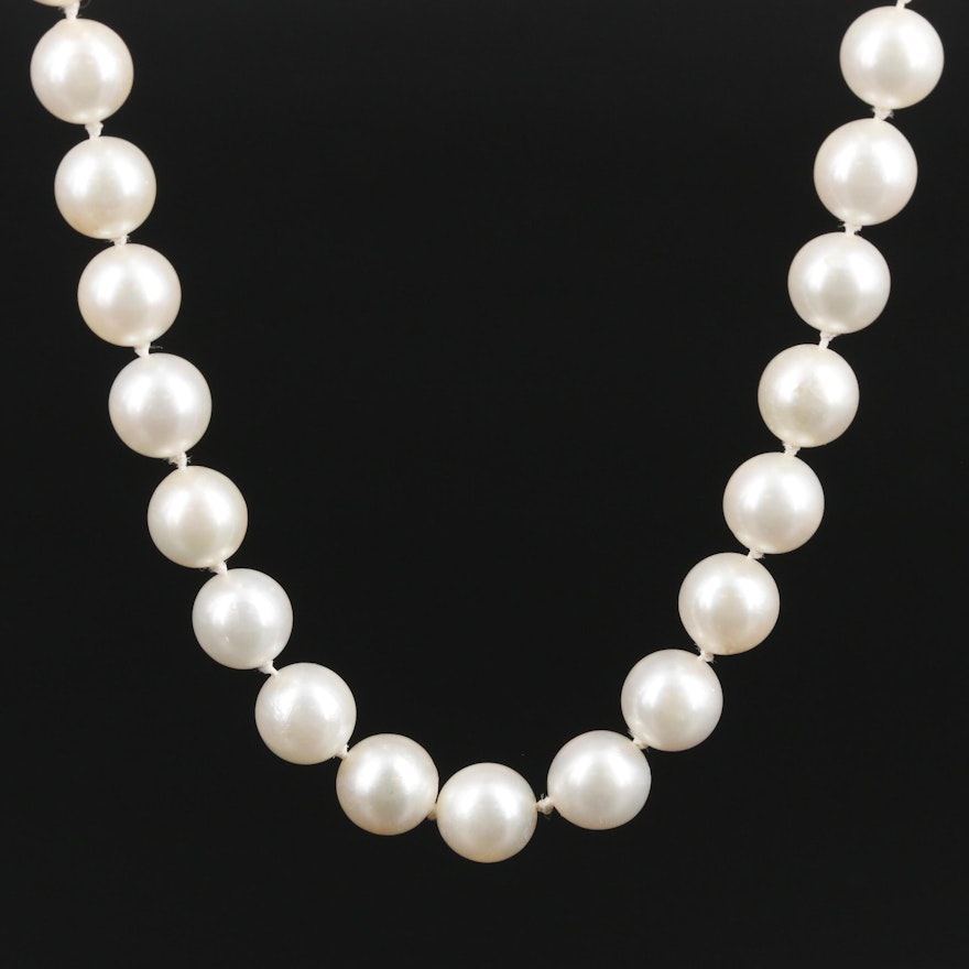 14K Gold Pearl Single Strand Necklace