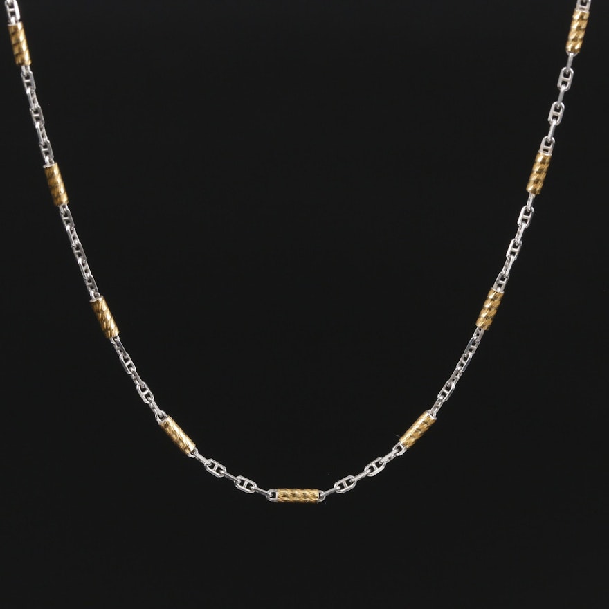 14K Yellow and White Gold Figaro Chain Necklace