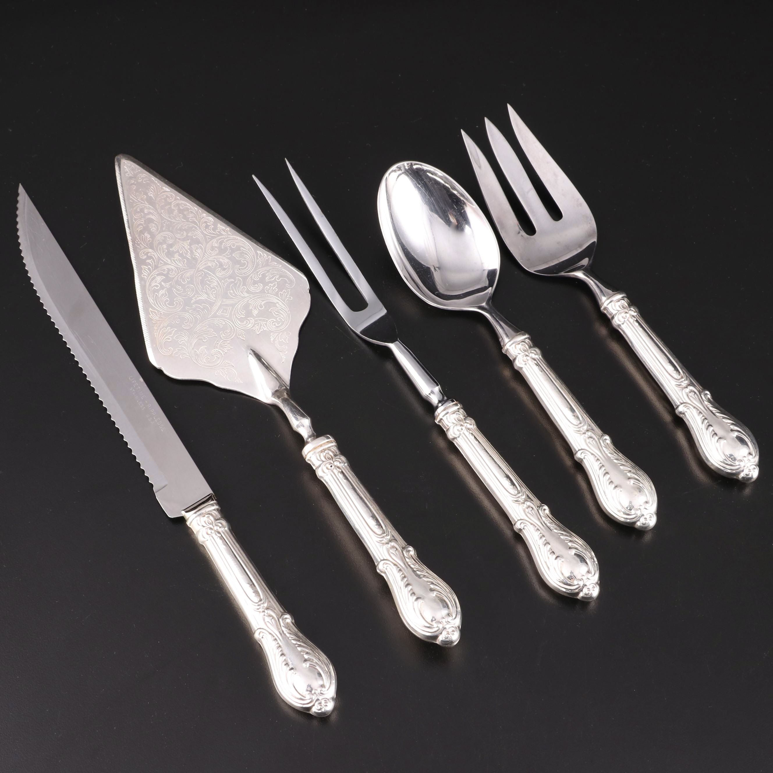 Crown Sterling Silver Handled Carving Set and Serving Utensils