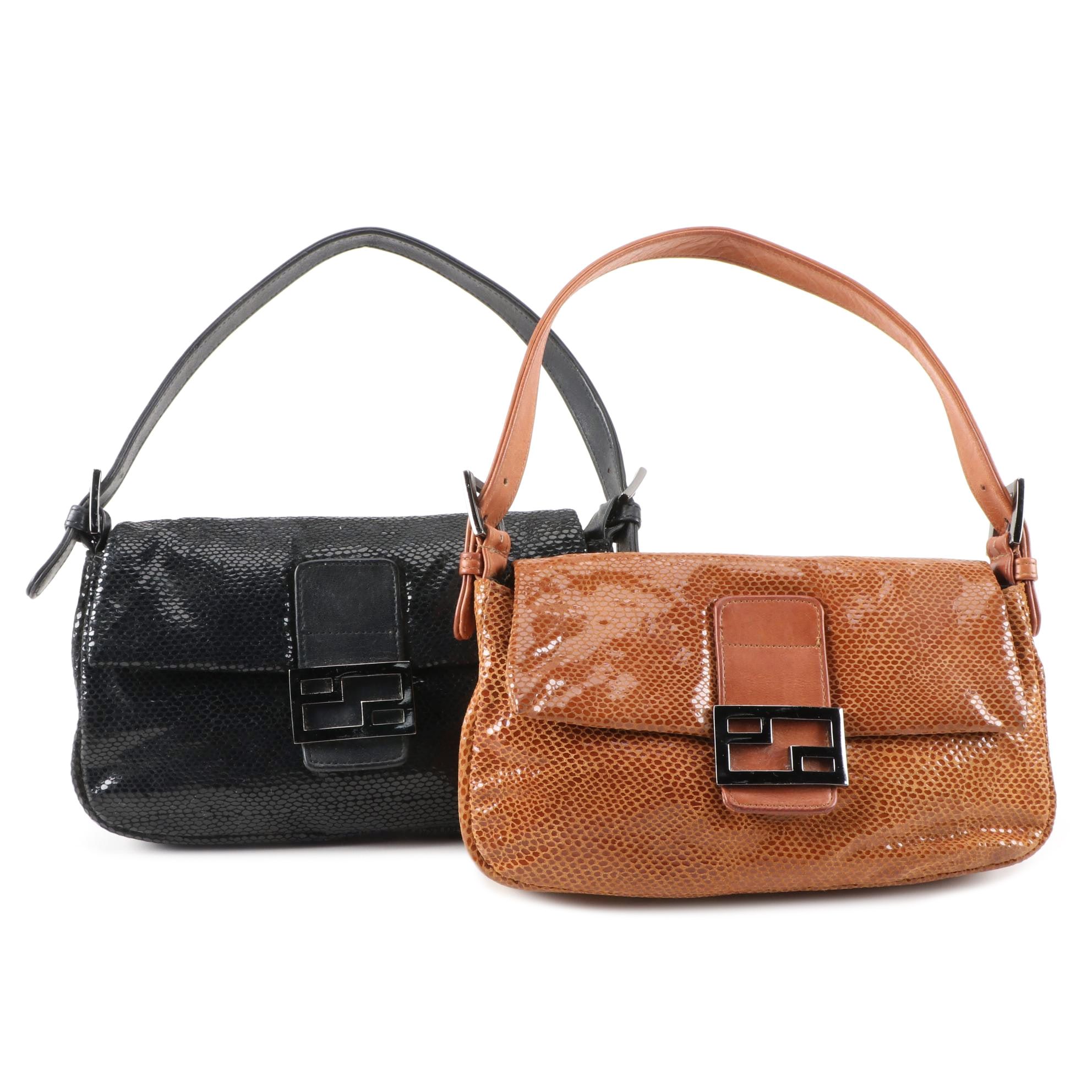 Ashley New York Baguettes in Black and Brown Lizard Skin Effect and Leather