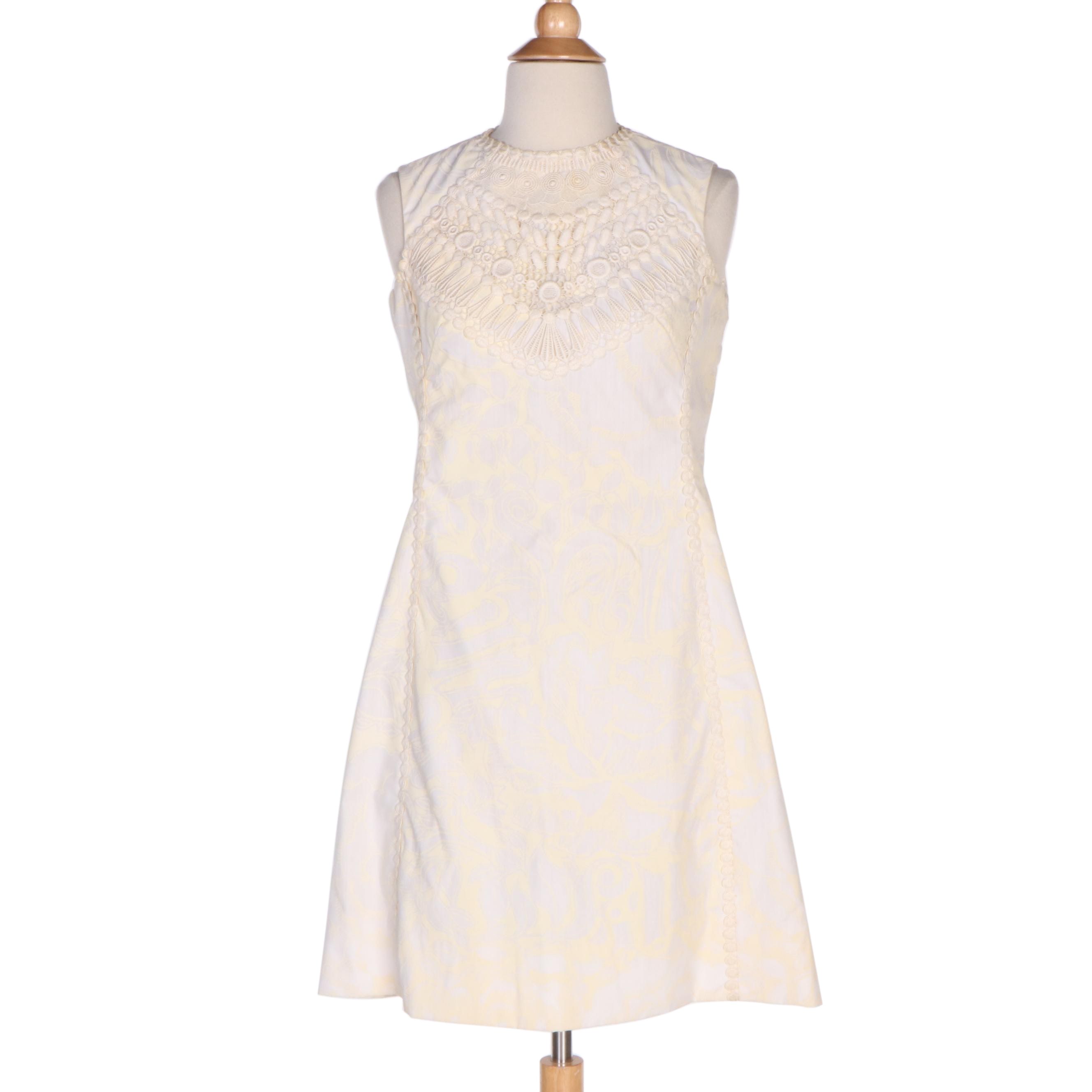 The Lilly Lilly Pulitzer Hand-Printed Cotton Dress with Lace Bib and Trim, 1960s