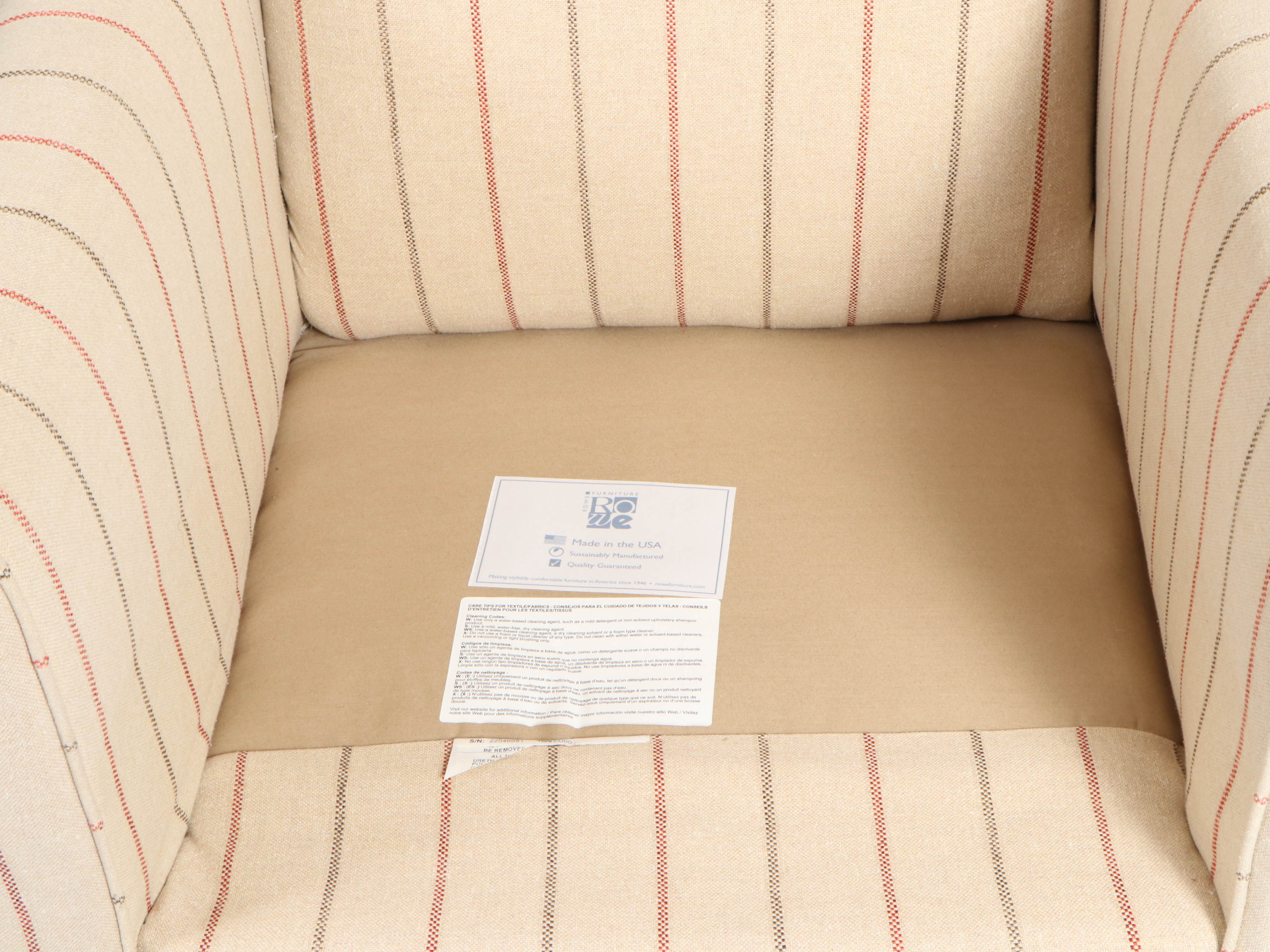 Rowe Furniture Striped Armchair with Decorative Pillow