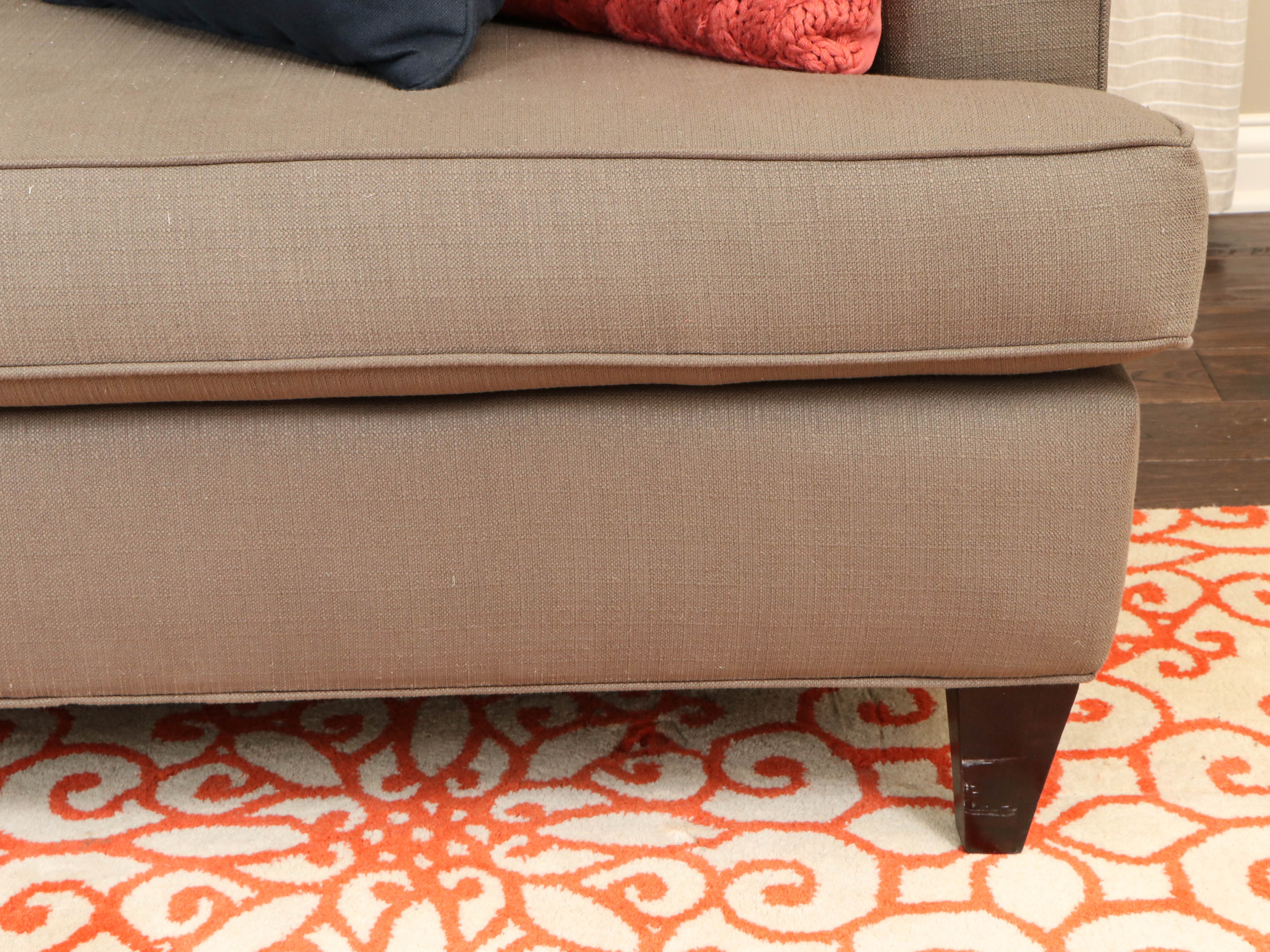 Rowe Furniture Upholstered Grey Sofa with Decorative Pillows