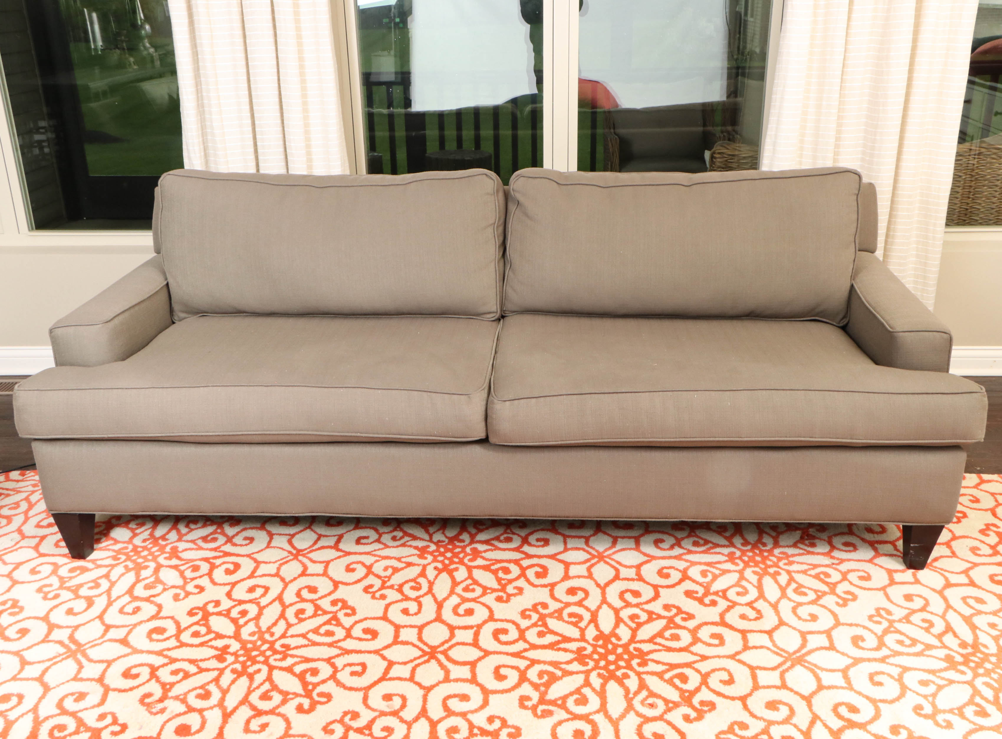 Rowe Furniture Upholstered Grey Sofa with Decorative Pillows