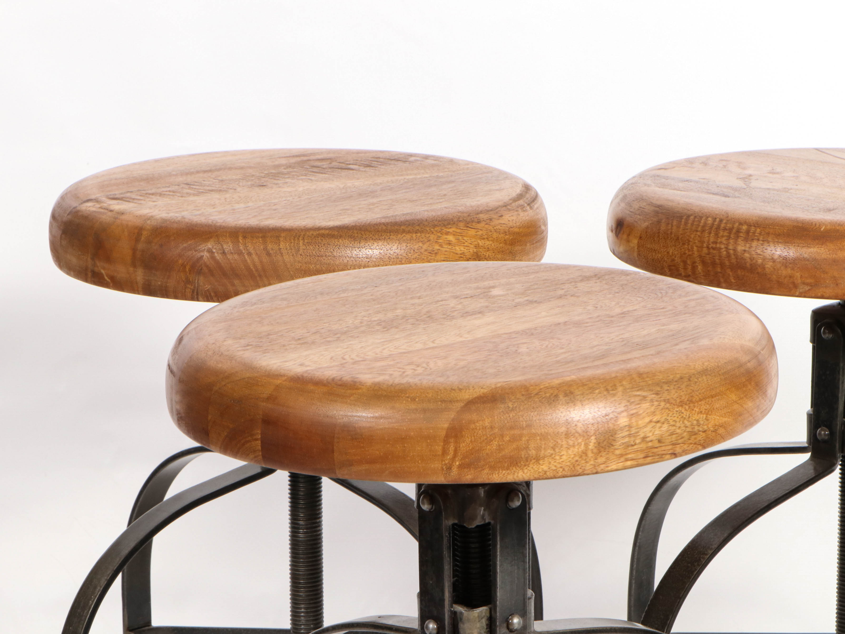 World Market Industrial Style Metal and Wood Adjustable Stools