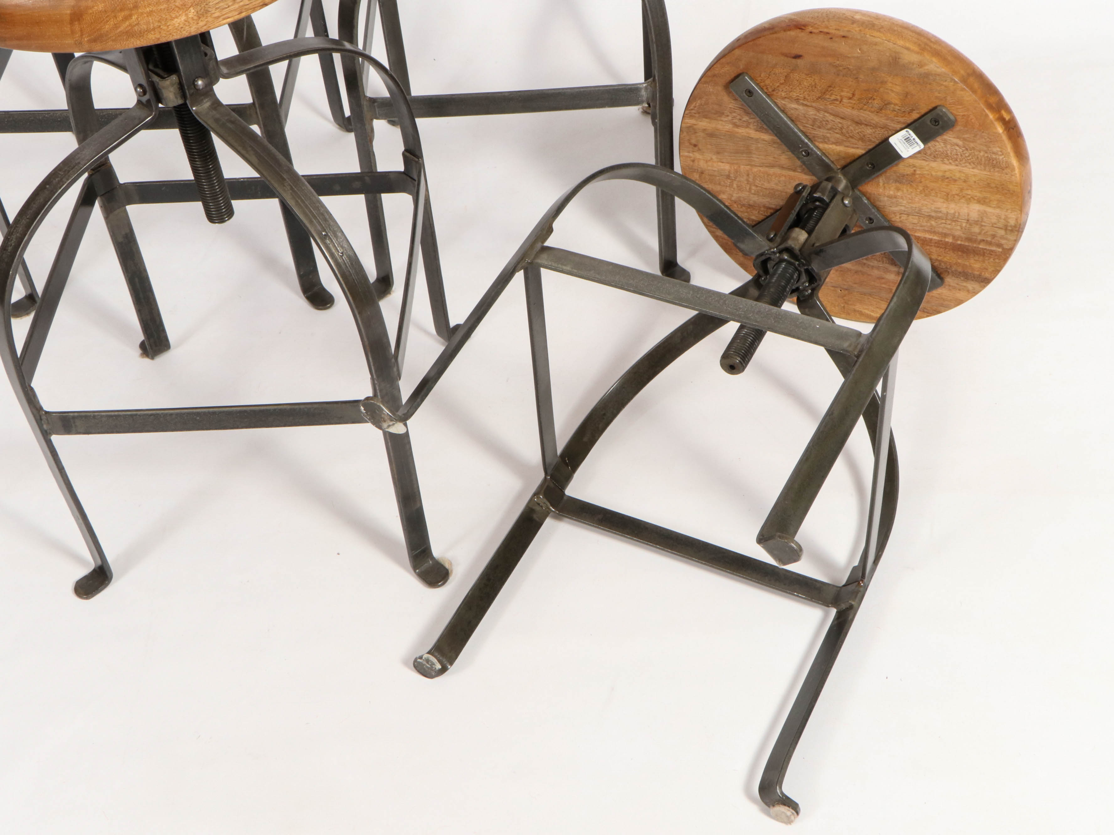World Market Industrial Style Metal and Wood Adjustable Stools