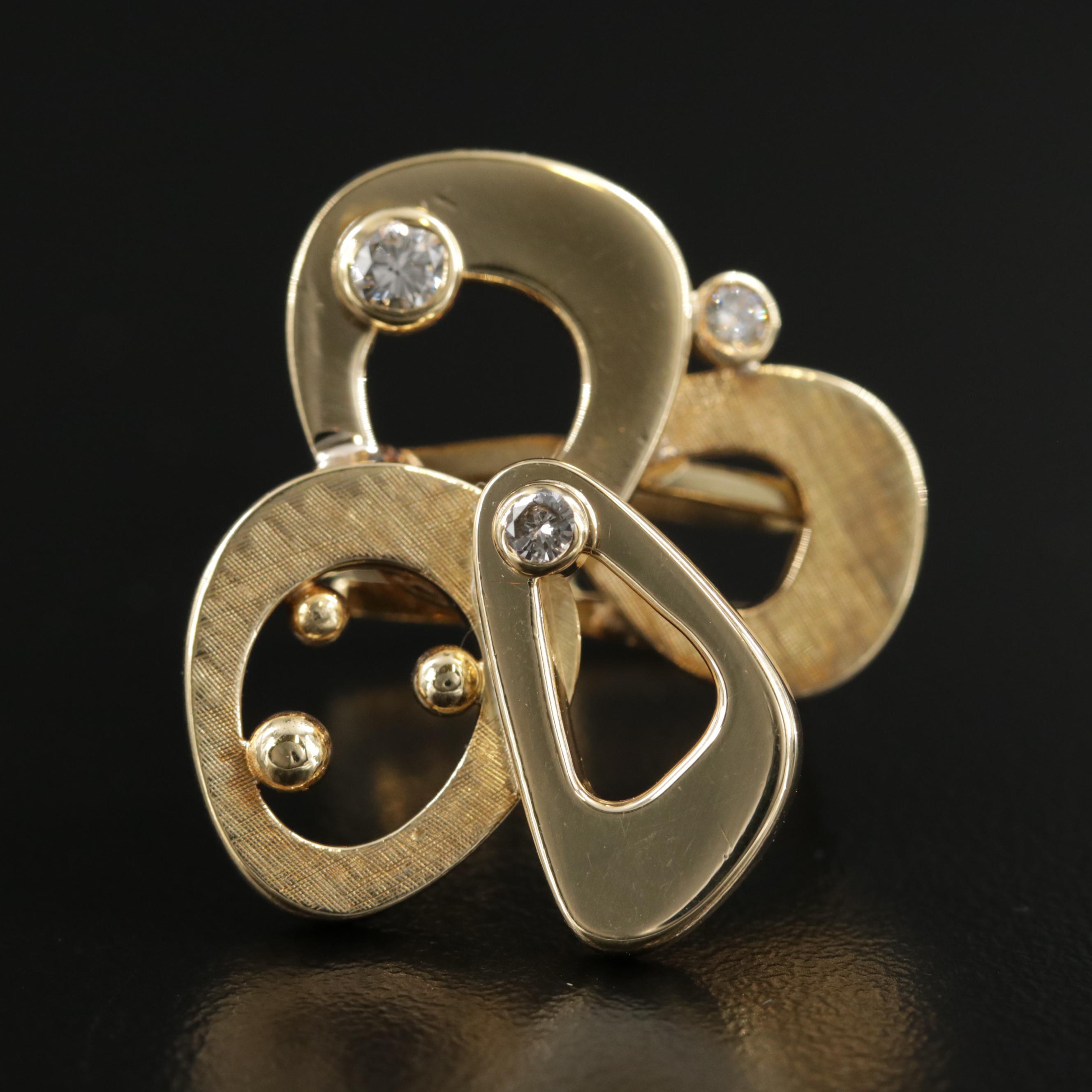 18K Yellow Gold Diamond Freeform Ring with Square Shank