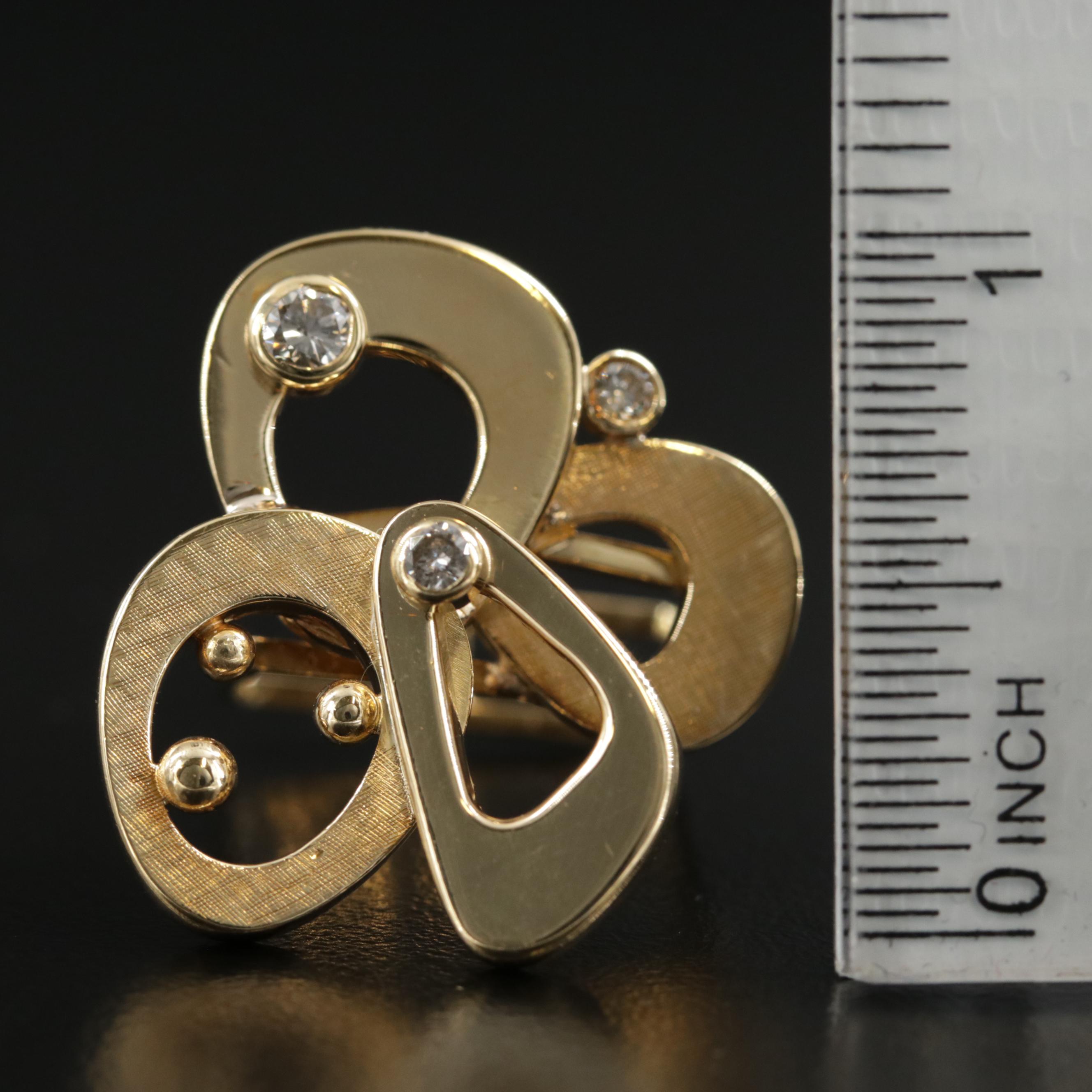 18K Yellow Gold Diamond Freeform Ring with Square Shank