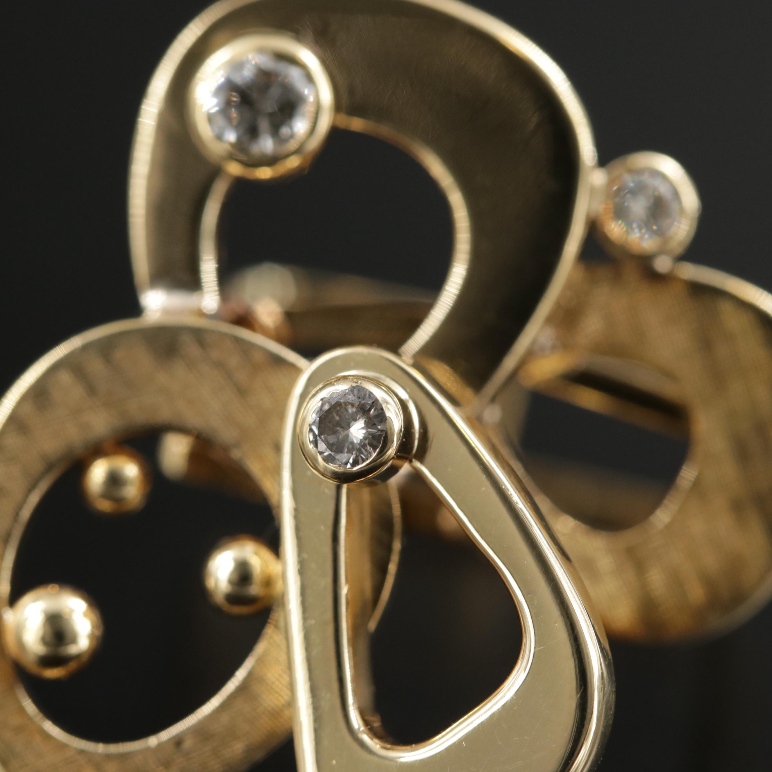 18K Yellow Gold Diamond Freeform Ring with Square Shank