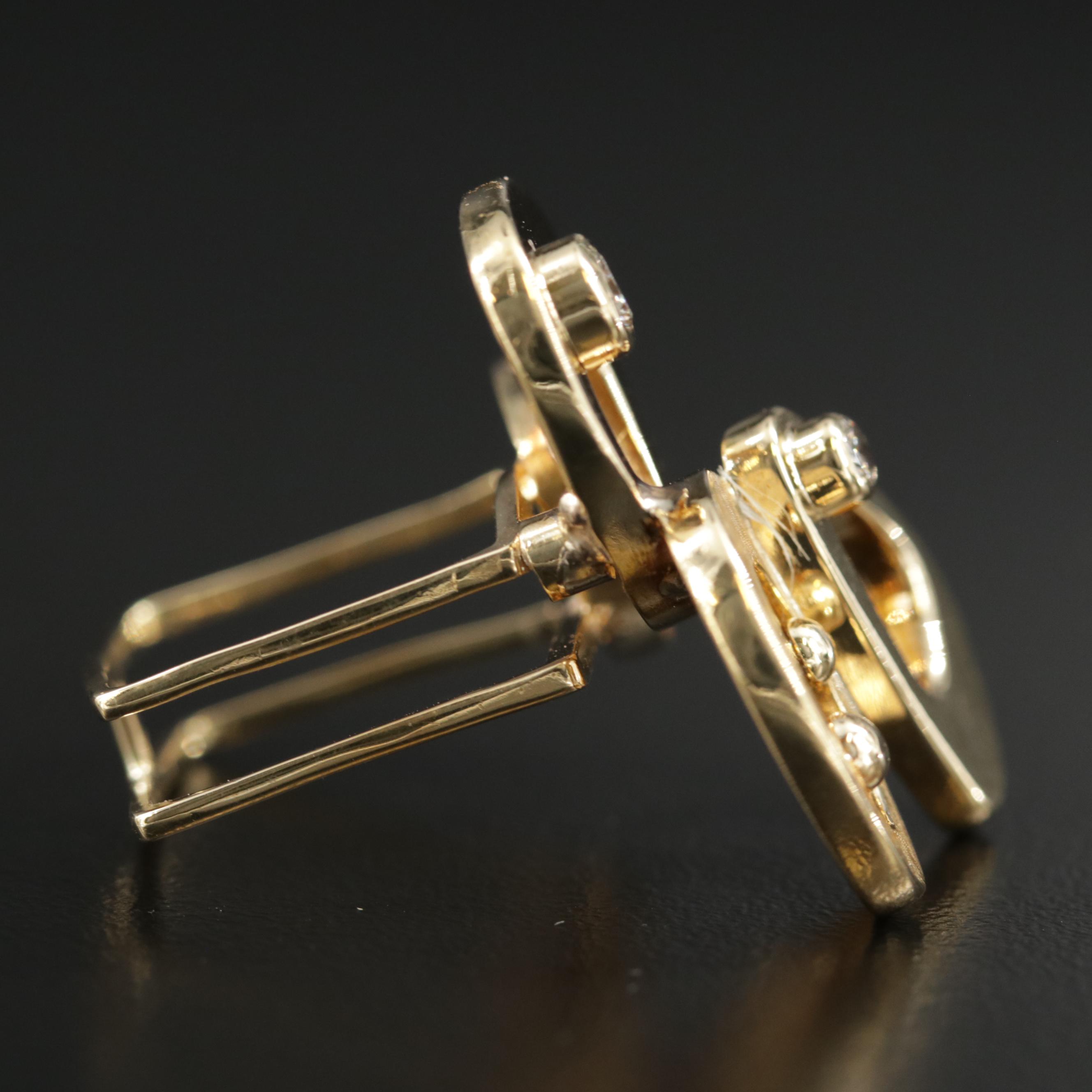 18K Yellow Gold Diamond Freeform Ring with Square Shank