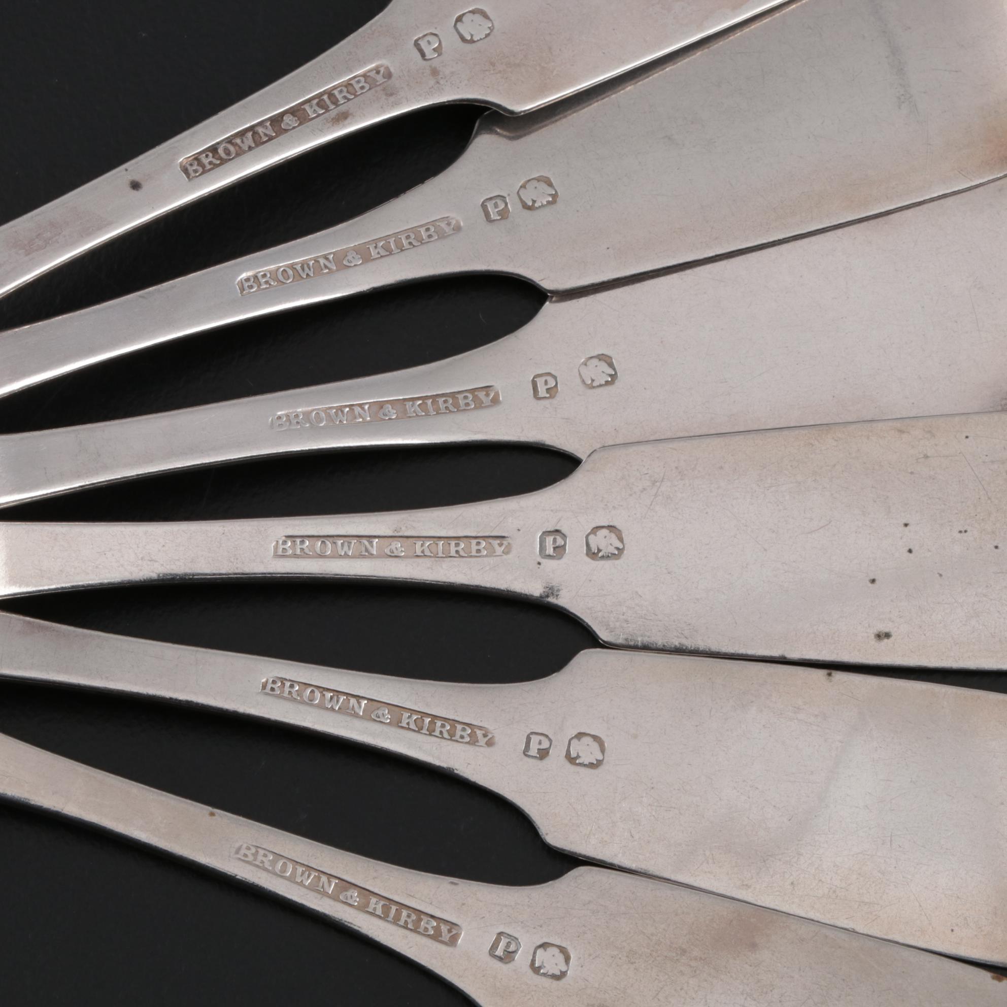 Brown & Kirby Fiddle Handle Coin Silver Teaspoons, Mid-19th Century