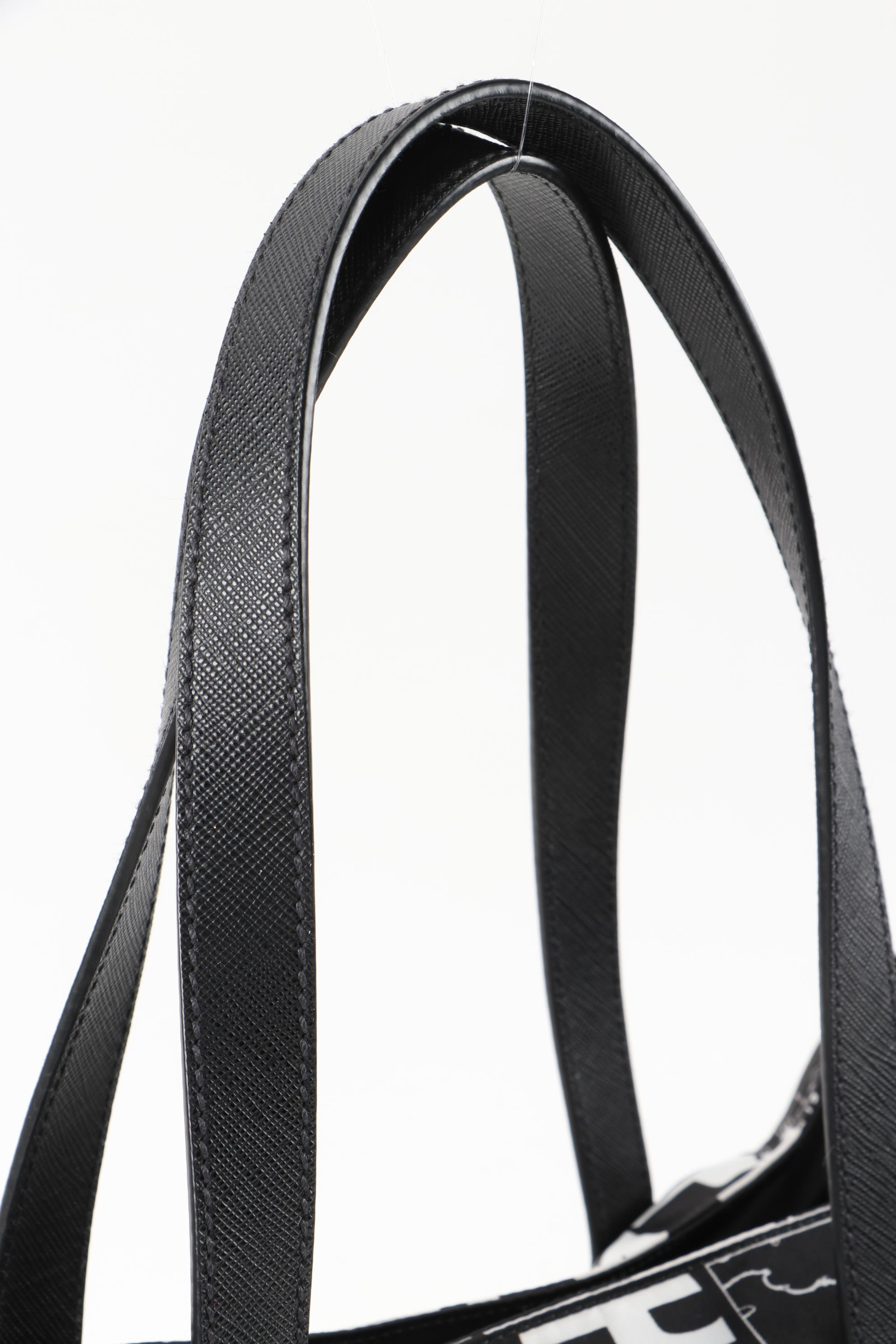 Prada Comic Print Tote Bag in Black and White Tessuto Nylon and Saffiano Leather