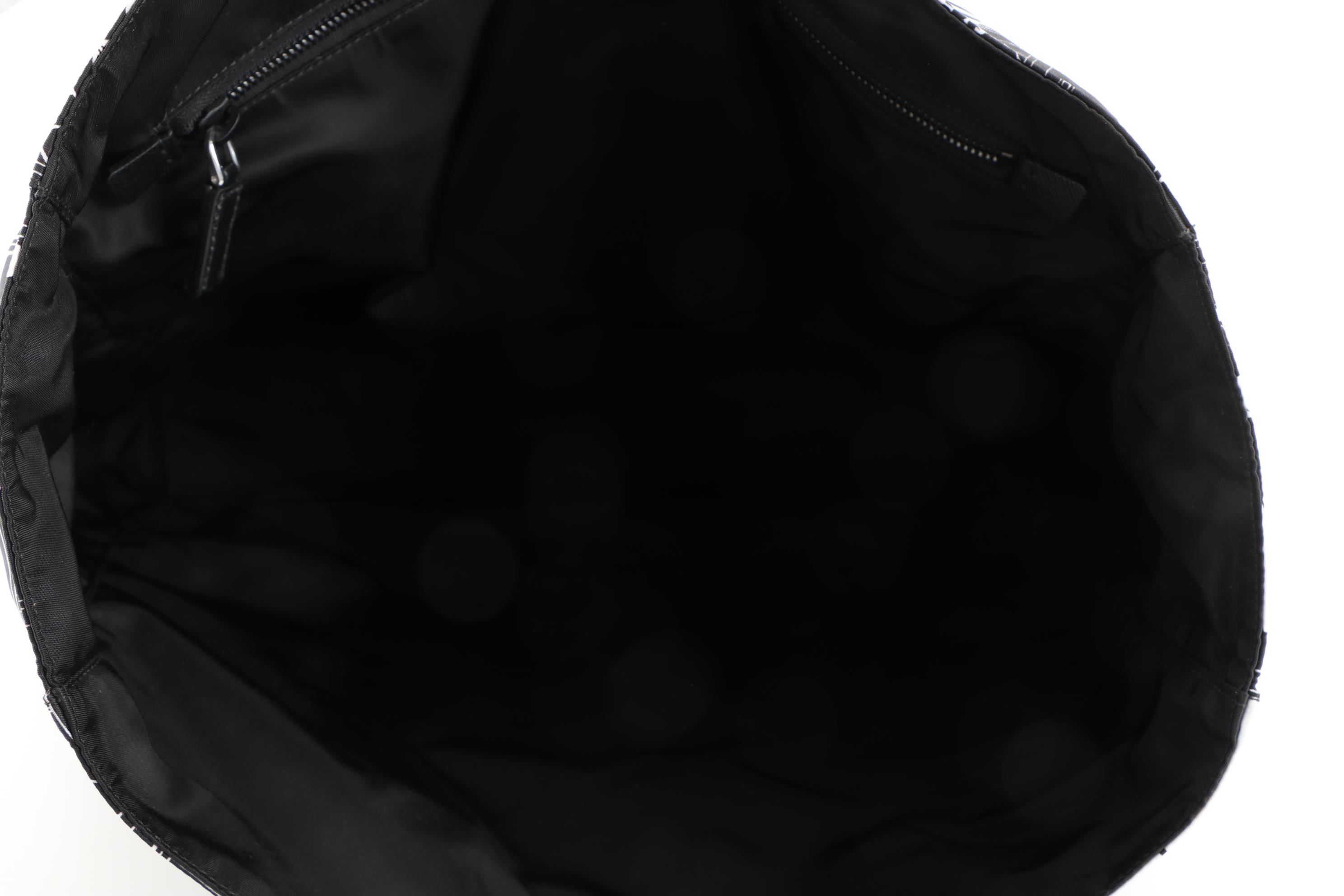 Prada Comic Print Tote Bag in Black and White Tessuto Nylon and Saffiano Leather