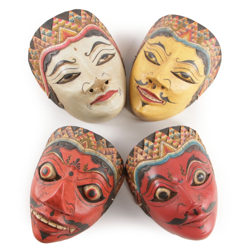 Indonesian Polychrome Carved Wood Masks