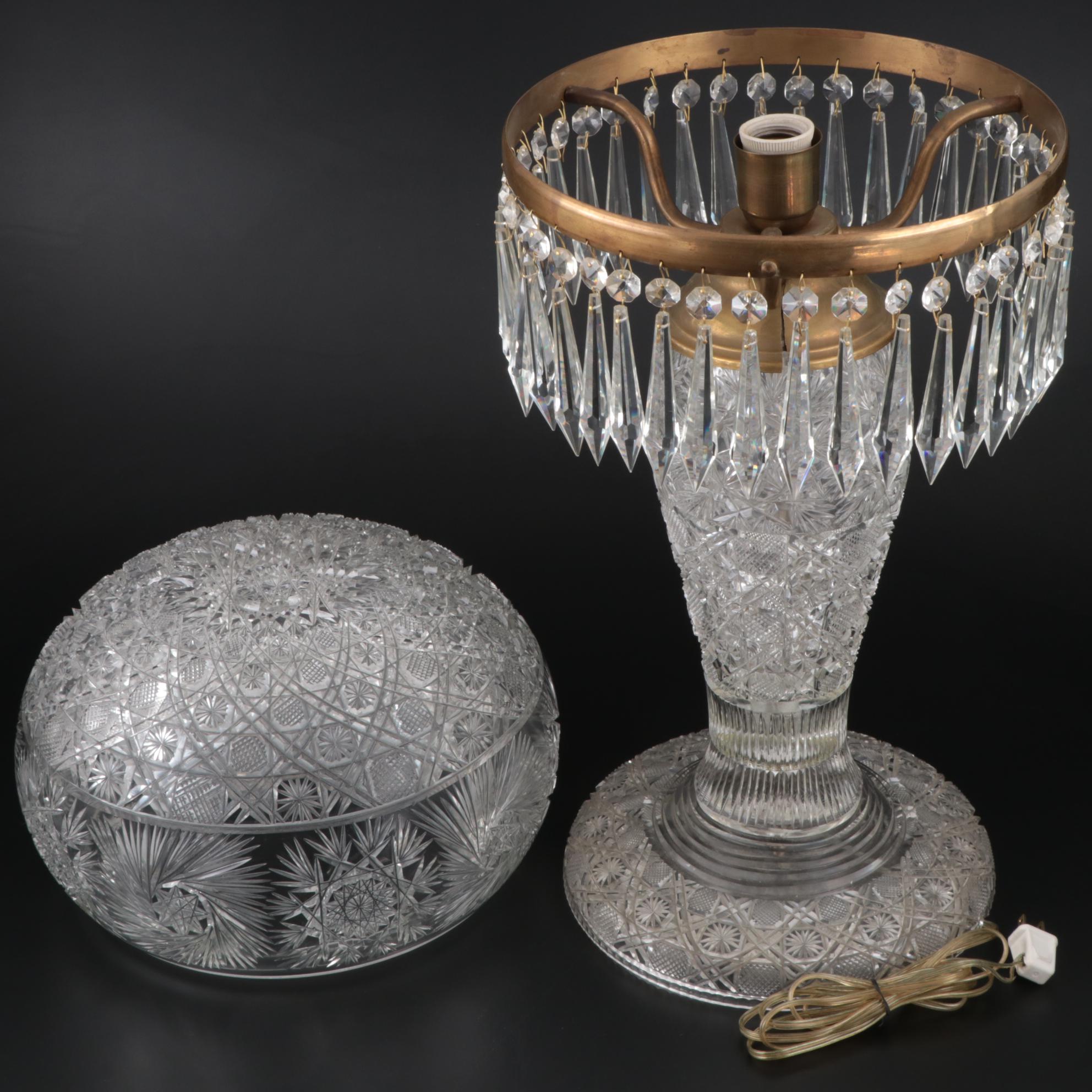 American Brilliant Style Cut Glass Table Lamp