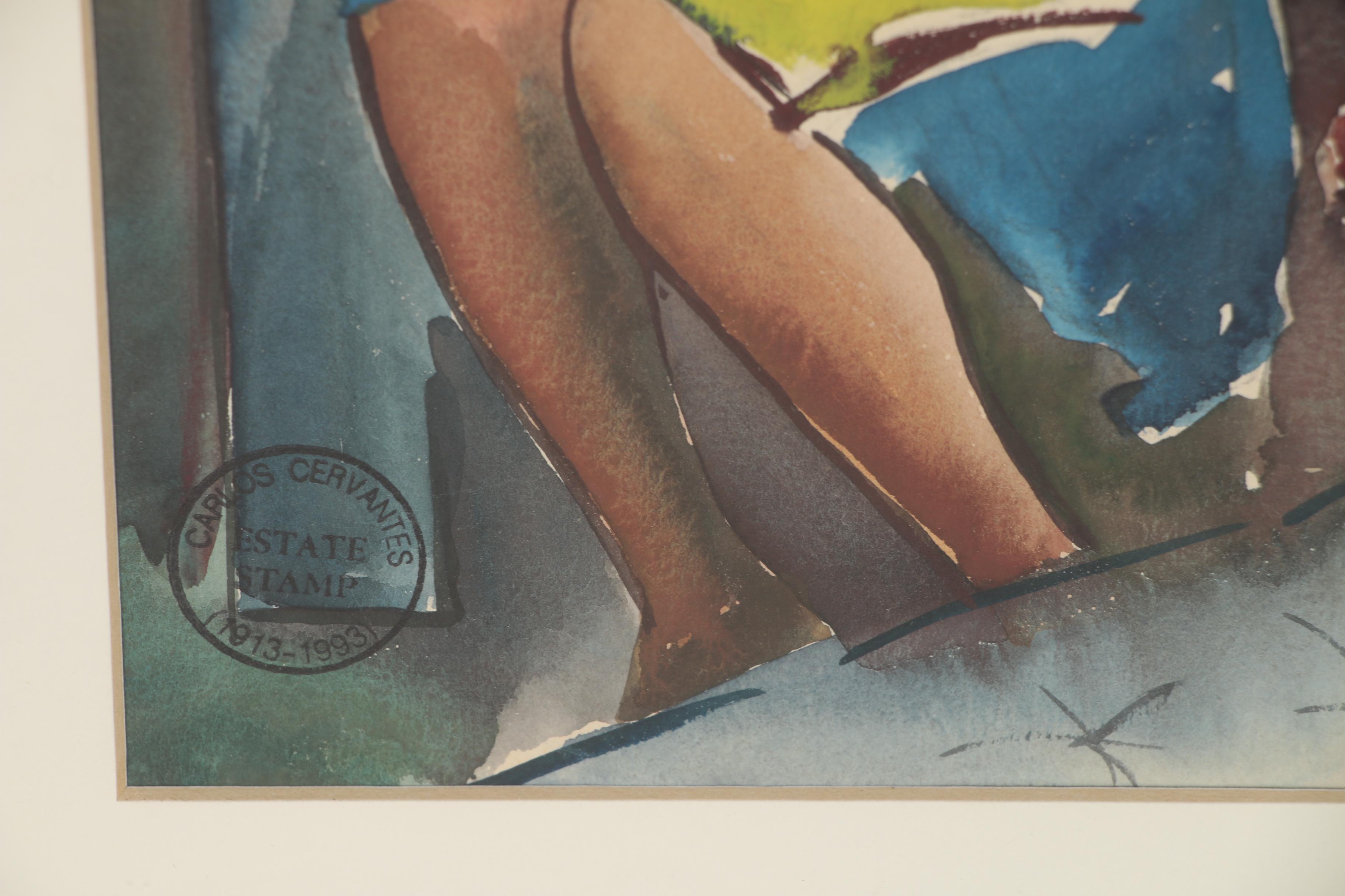 Carlos Cervantes Watercolor Painting of Interior Scene