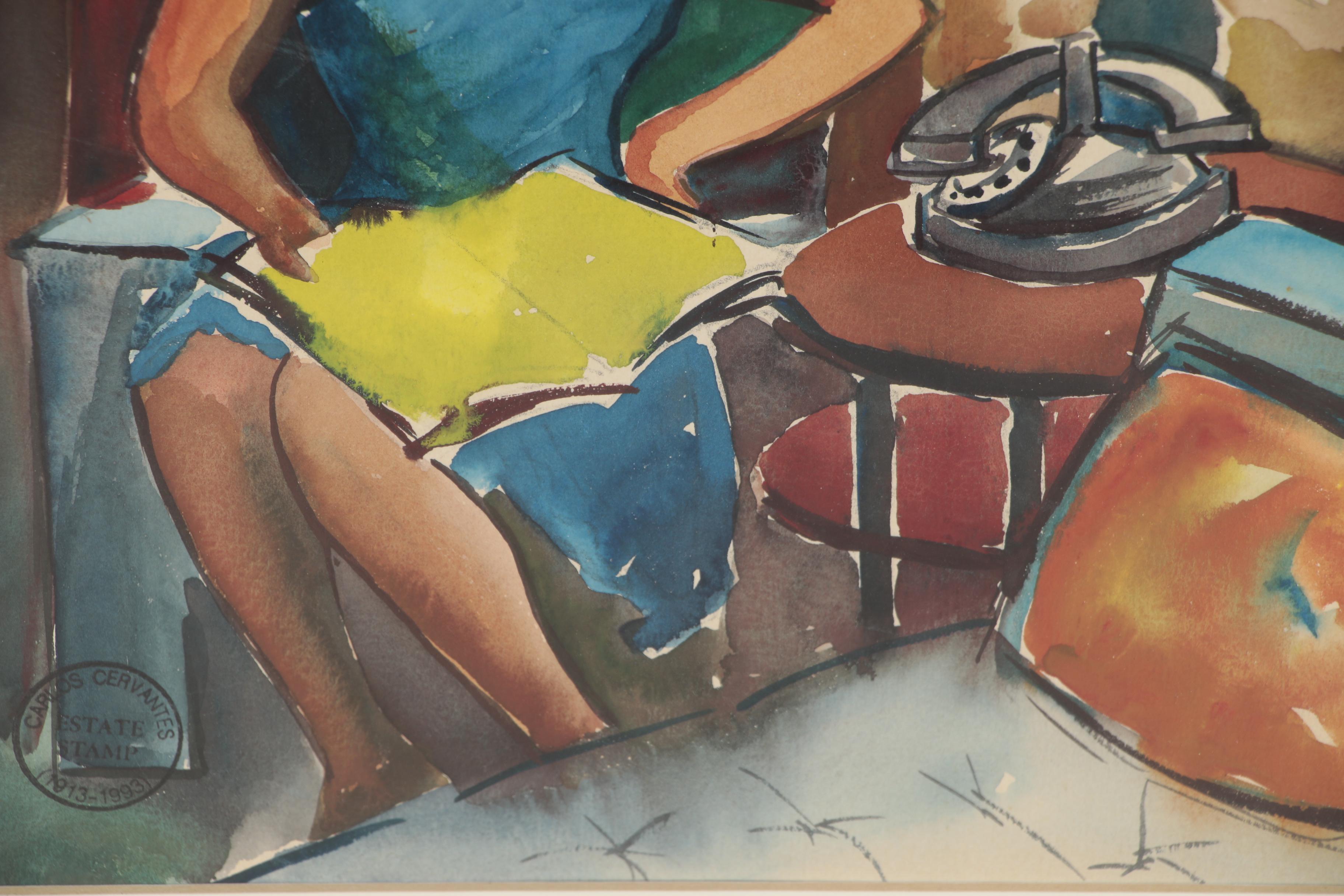 Carlos Cervantes Watercolor Painting of Interior Scene