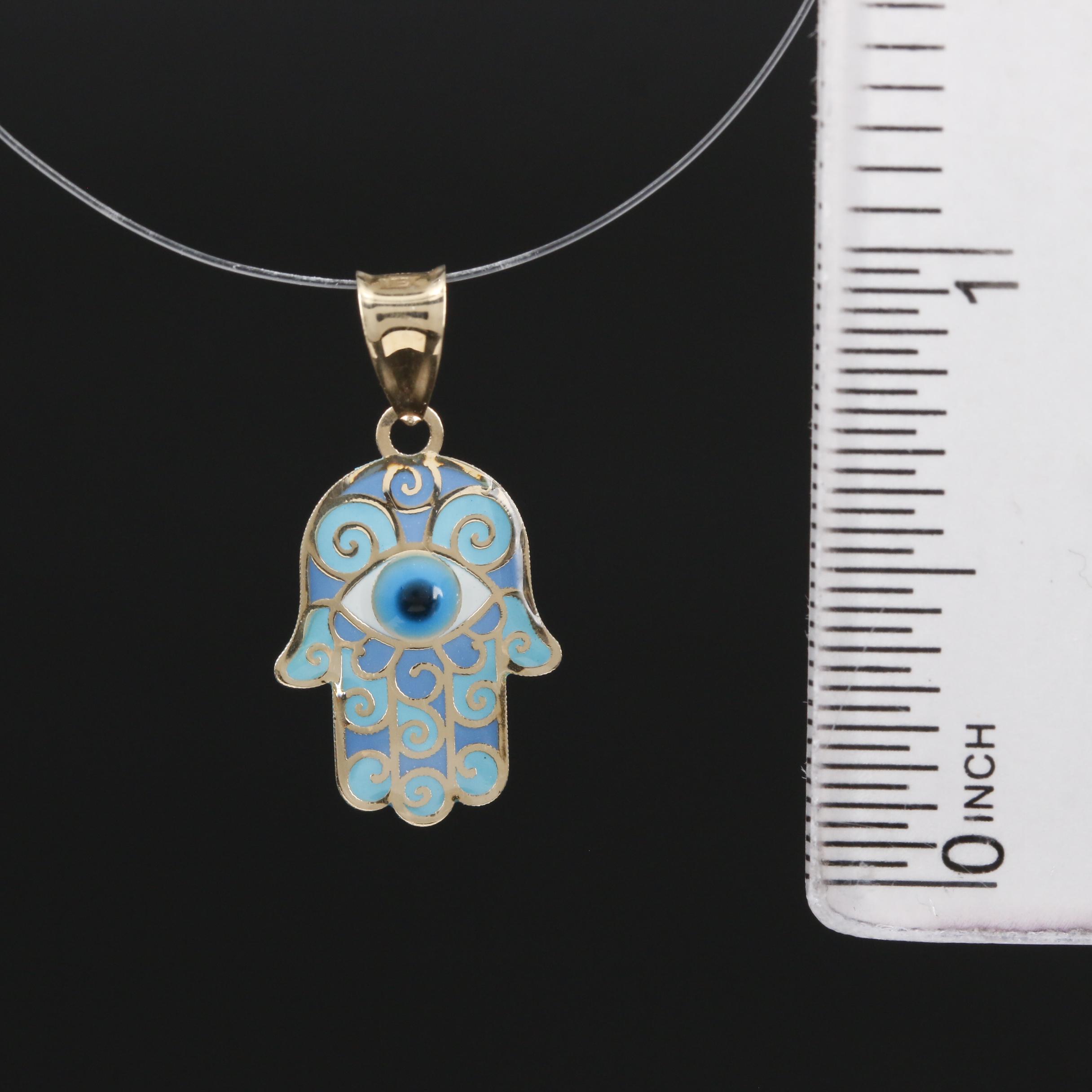 14K Gold Enamel Hamsa Pendant