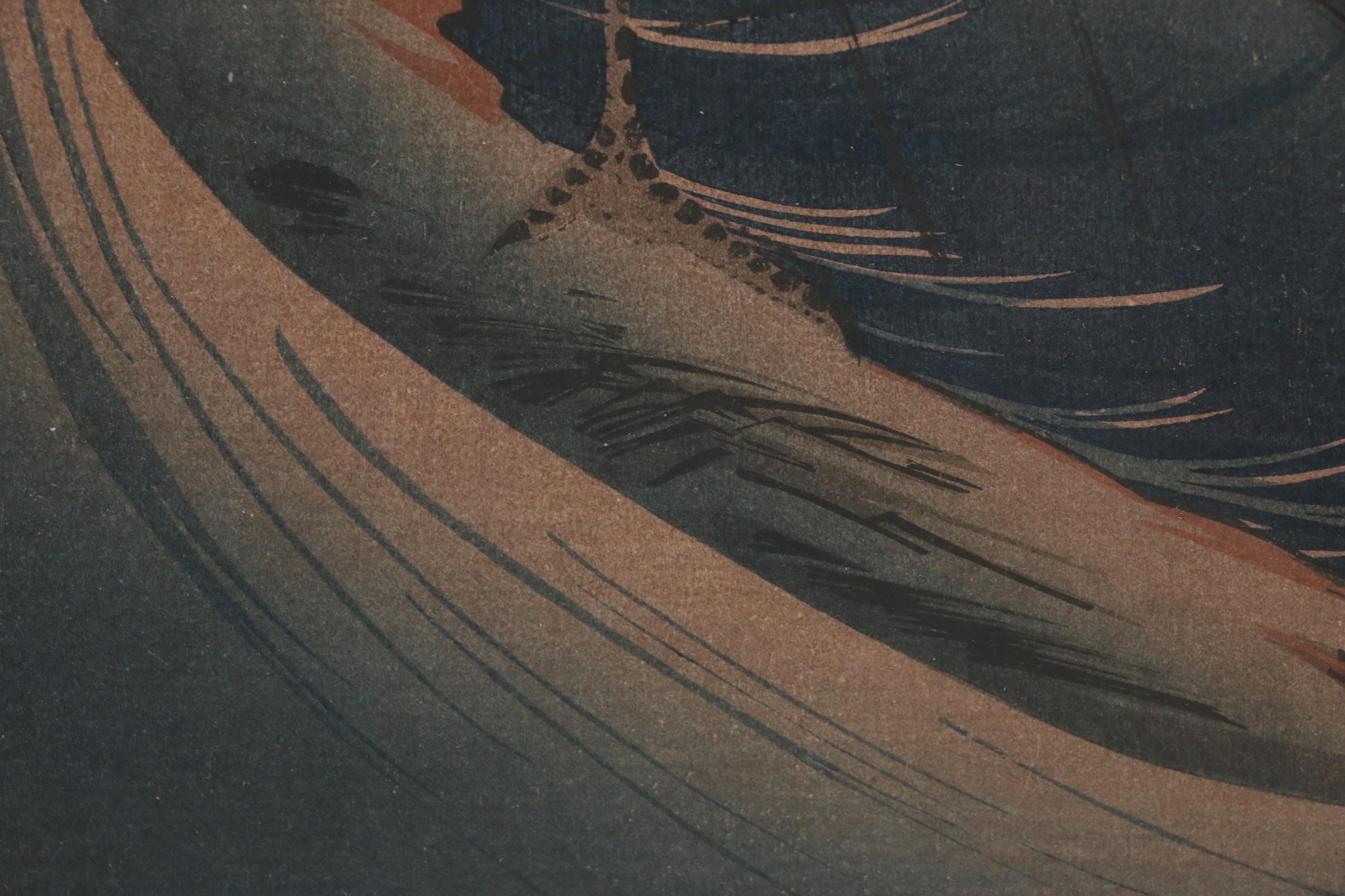 Utagawa Hiroshige Ukiyo-e Woodblock "Crane Standing on a Rock amid Waves"