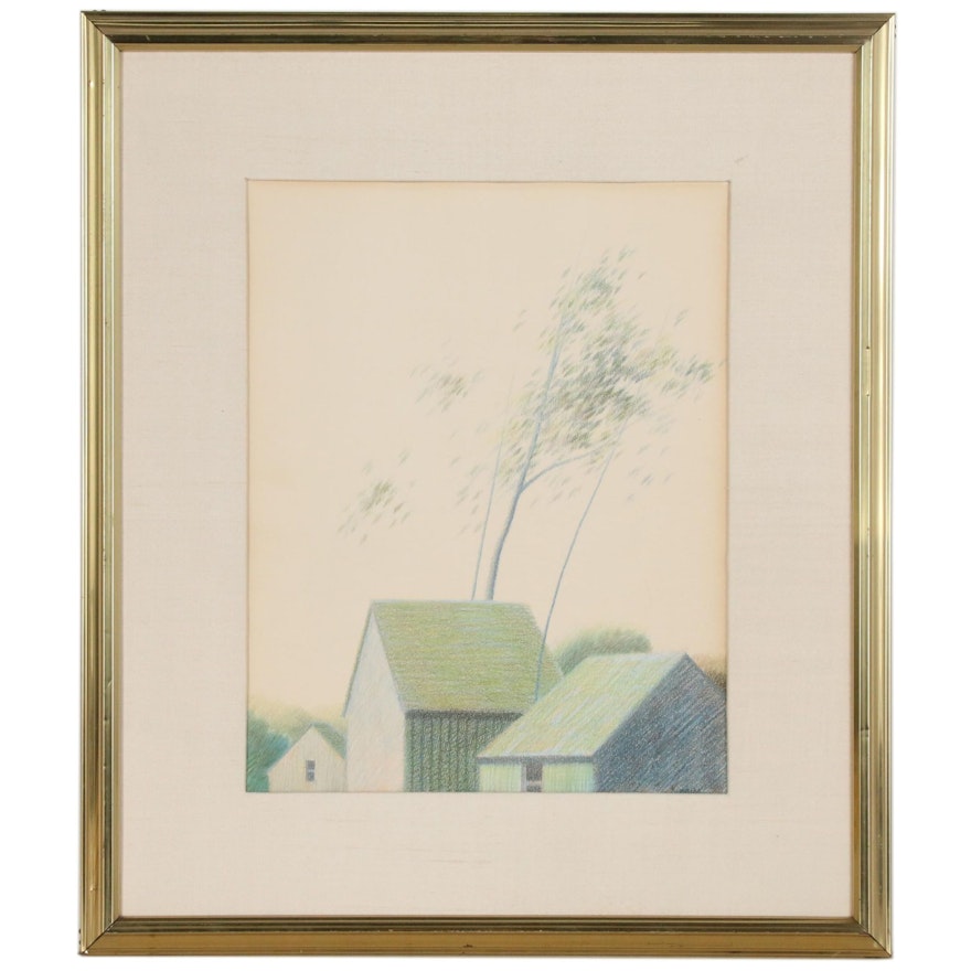 Robert Kipniss Landscape Pastel Drawing, Mid to Late 20th Century