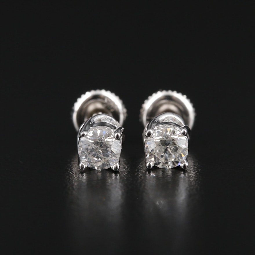 14K White Gold Diamond Stud Earrings