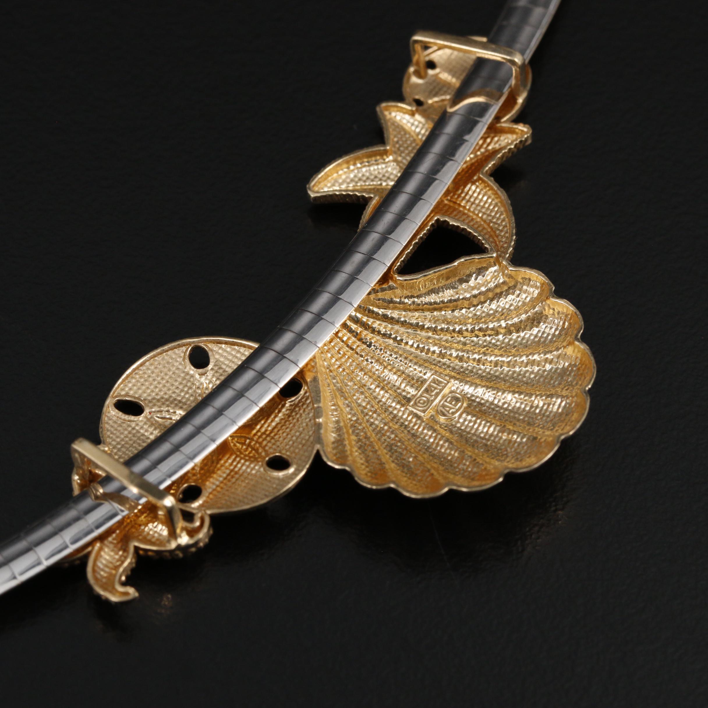 14K Gold Reversible Omega Chain with Ocean Theme Slide Pendant Necklace