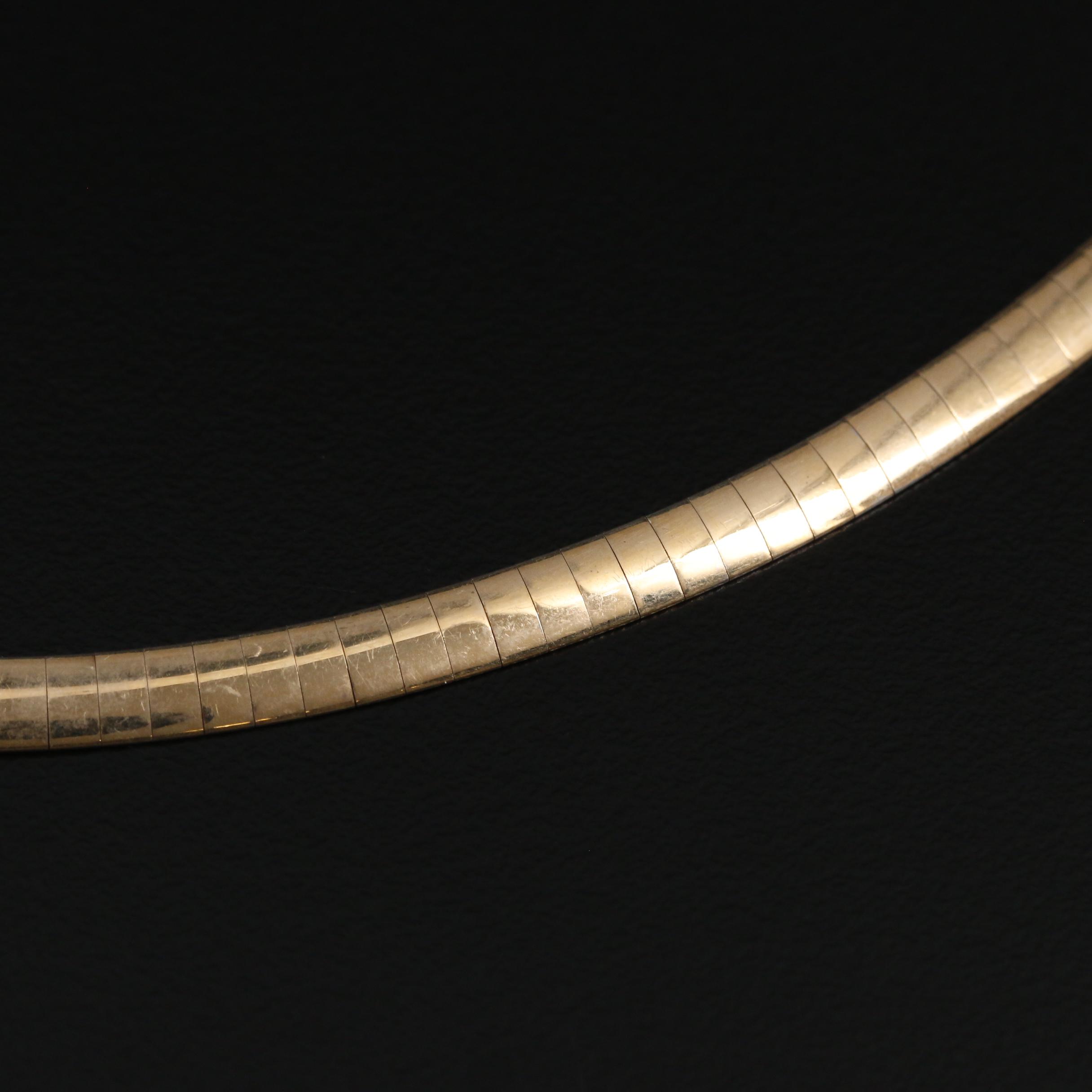 14K Gold Reversible Omega Chain with Ocean Theme Slide Pendant Necklace