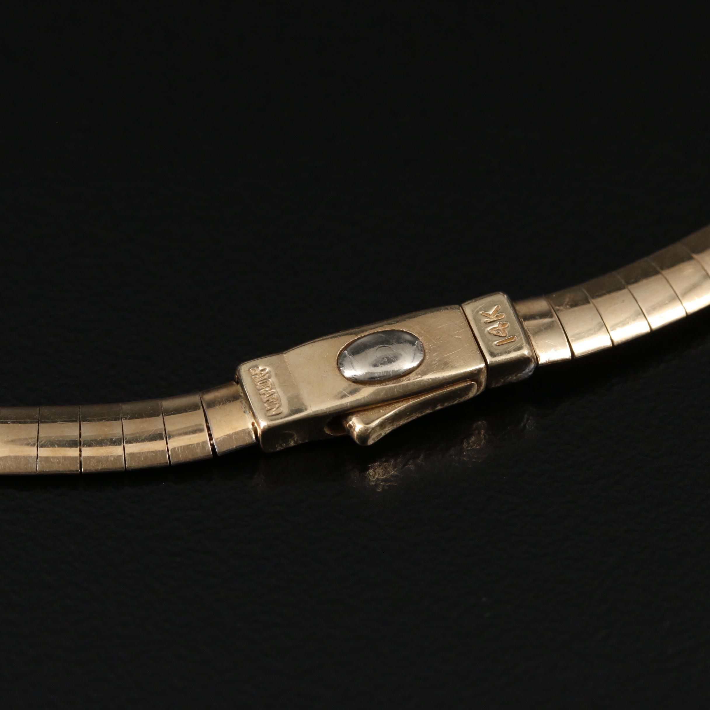 14K Gold Reversible Omega Chain with Ocean Theme Slide Pendant Necklace