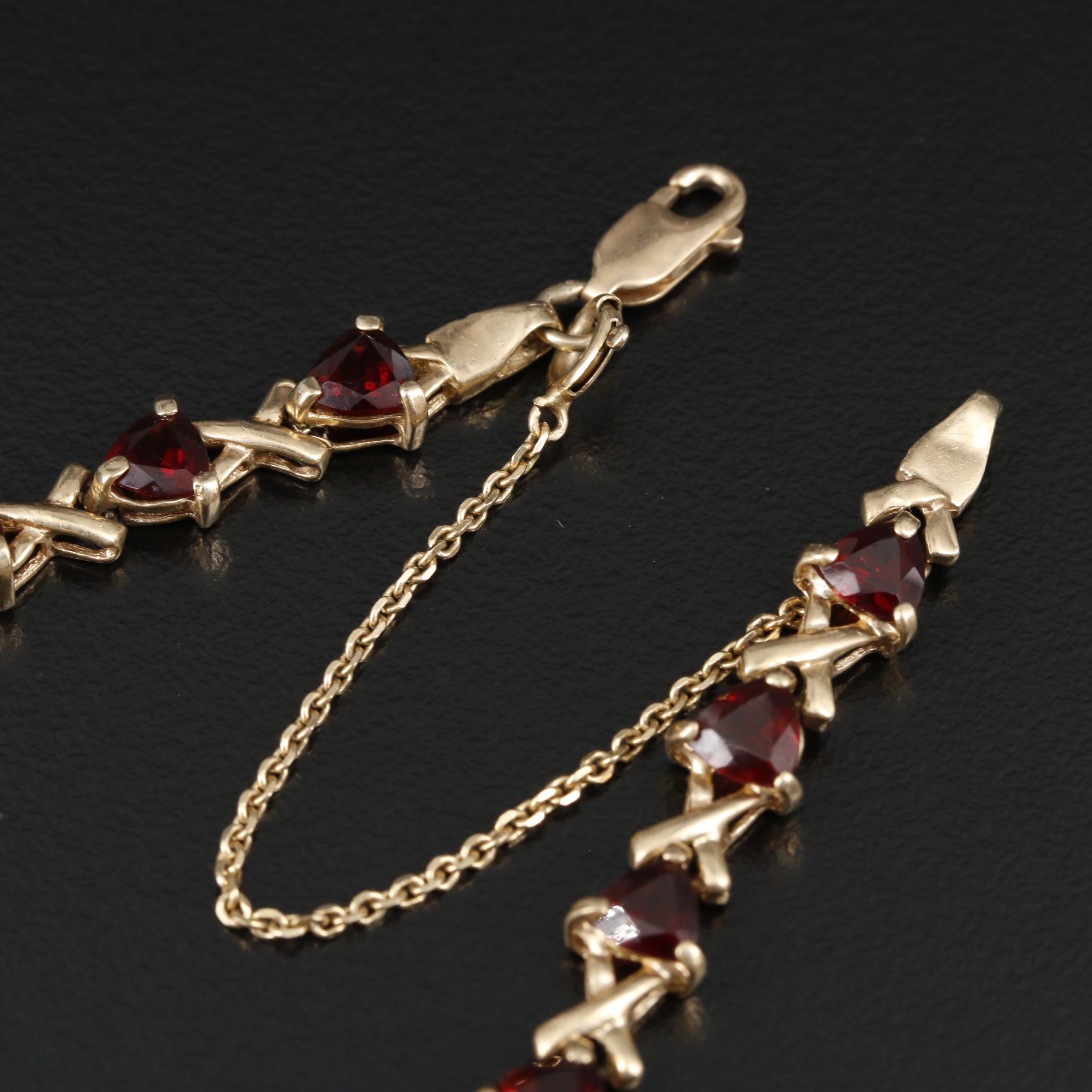 10K and 14K Gold Garnet Bracelets