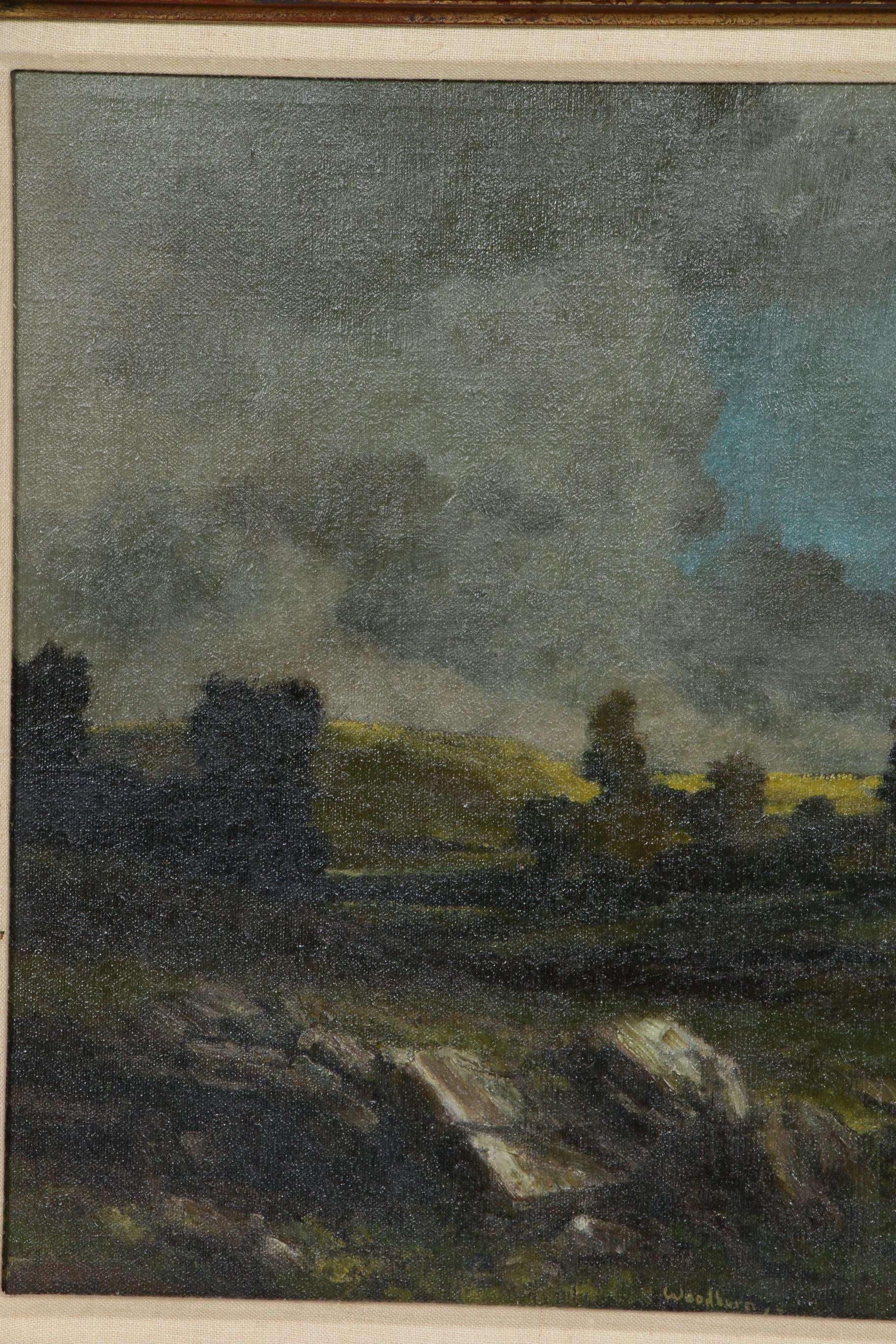 Stephen Woodburn Rocky Field Landscape Oil Painting, Mid to Late 20th Century