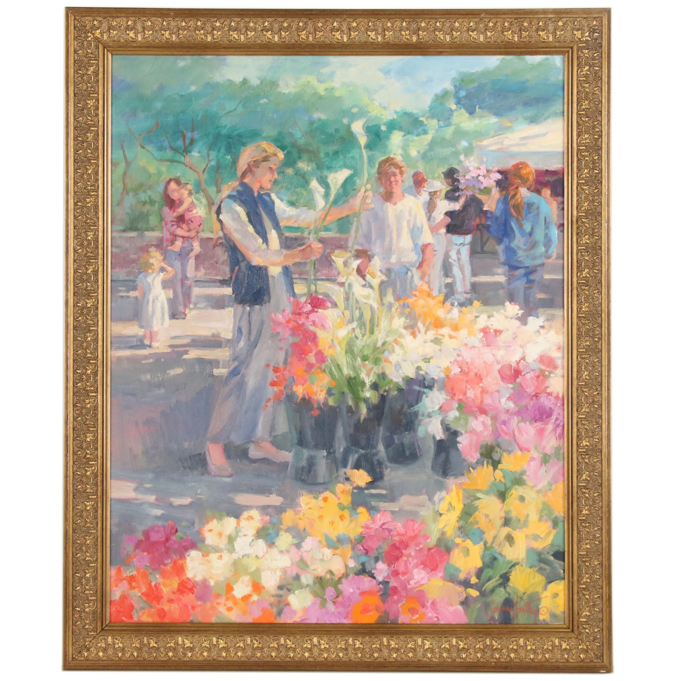 Corinne Hartley Oil Painting of Flower Market