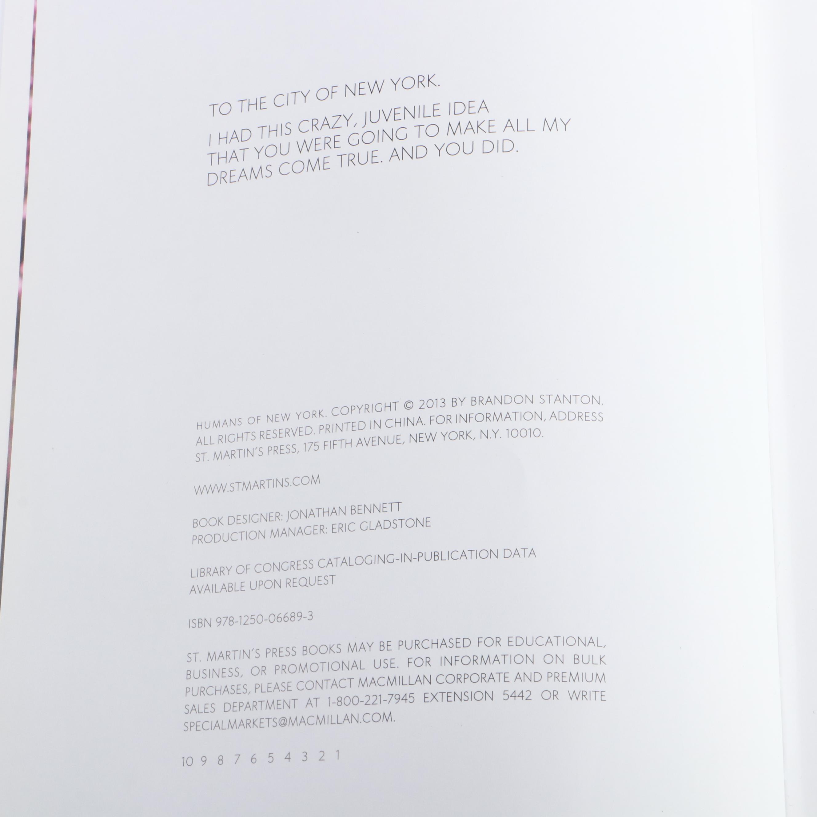 Signed First Edition "Humans of New York", Photography by Brandon Stanton