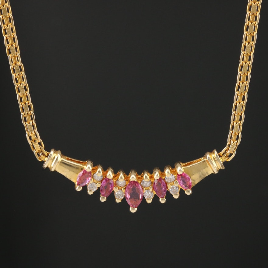 14K Yellow Gold Ruby and Diamond Bismark Link Necklace