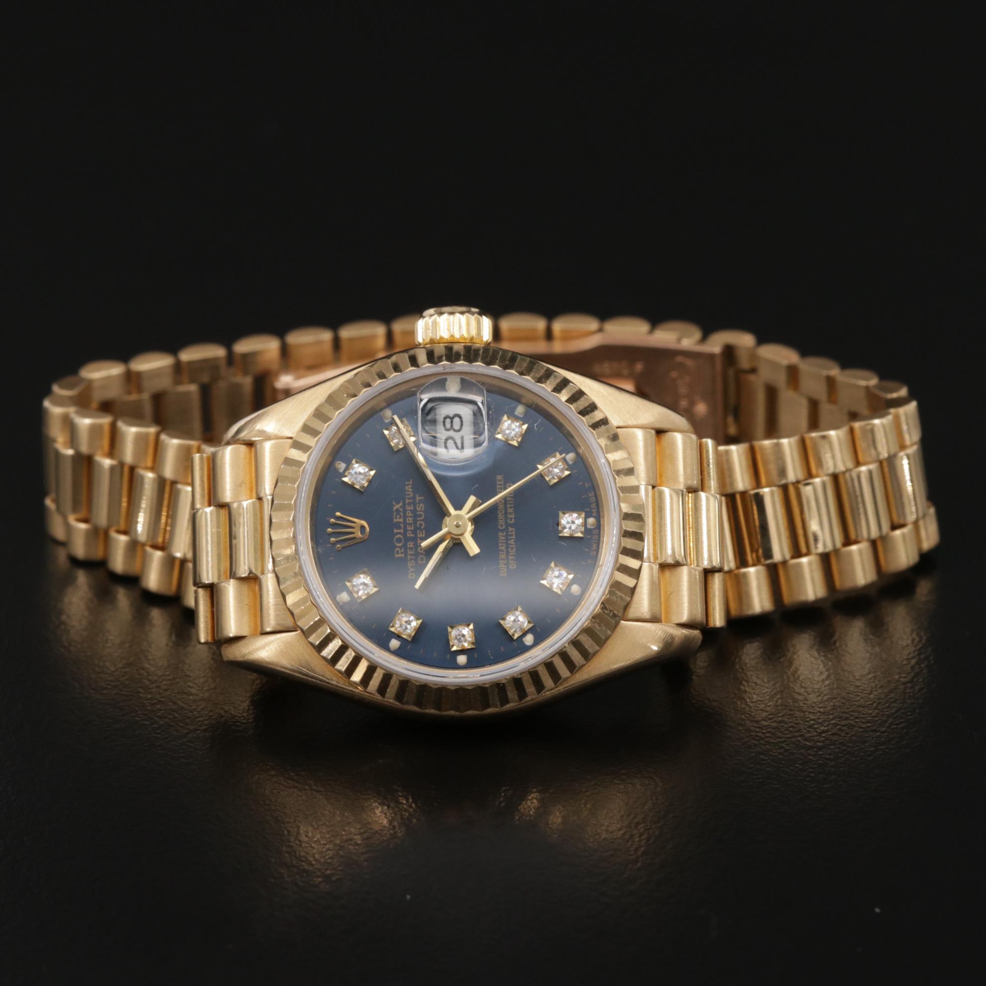 1990 Rolex Datejust 18K Gold and Diamond Dial Automatic Watch