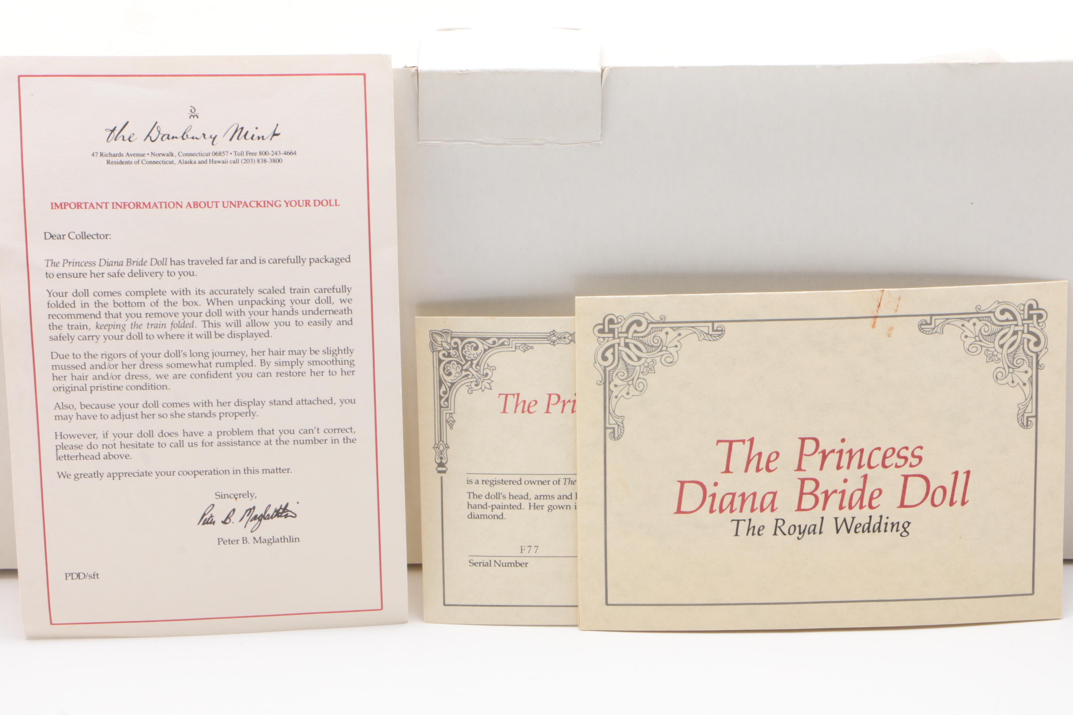 Danbury Mint "Princess Diana Bride" Porcelain Doll with Original Packaging, 1987