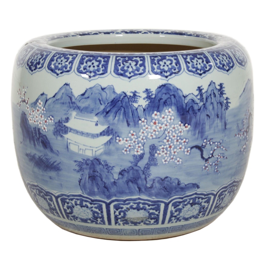 Chinese Hand-Painted Blue and White Porcelain Fishbowl Planter