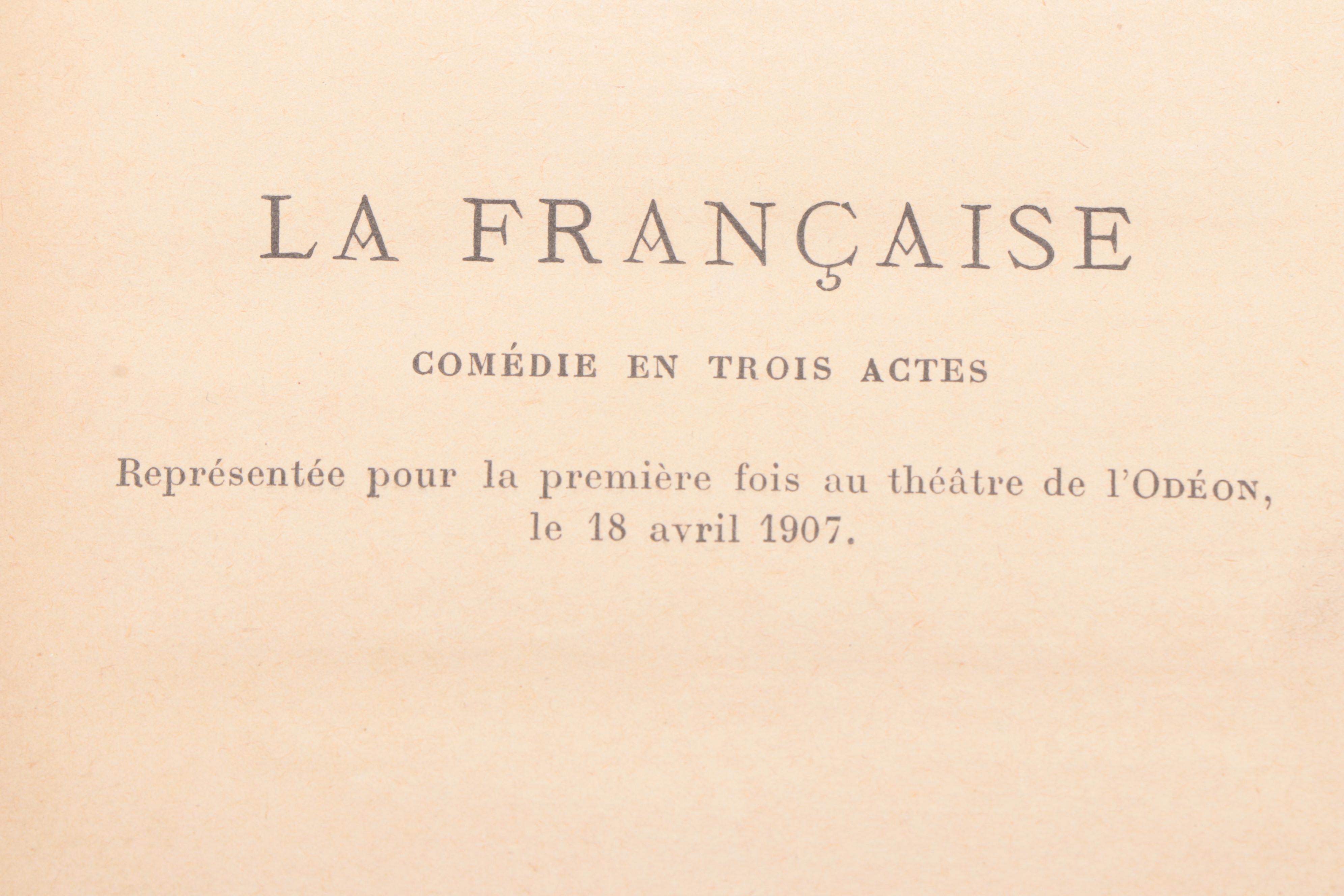 1907 "La Française Comédie En Trois Actes" by Eugene Brieux