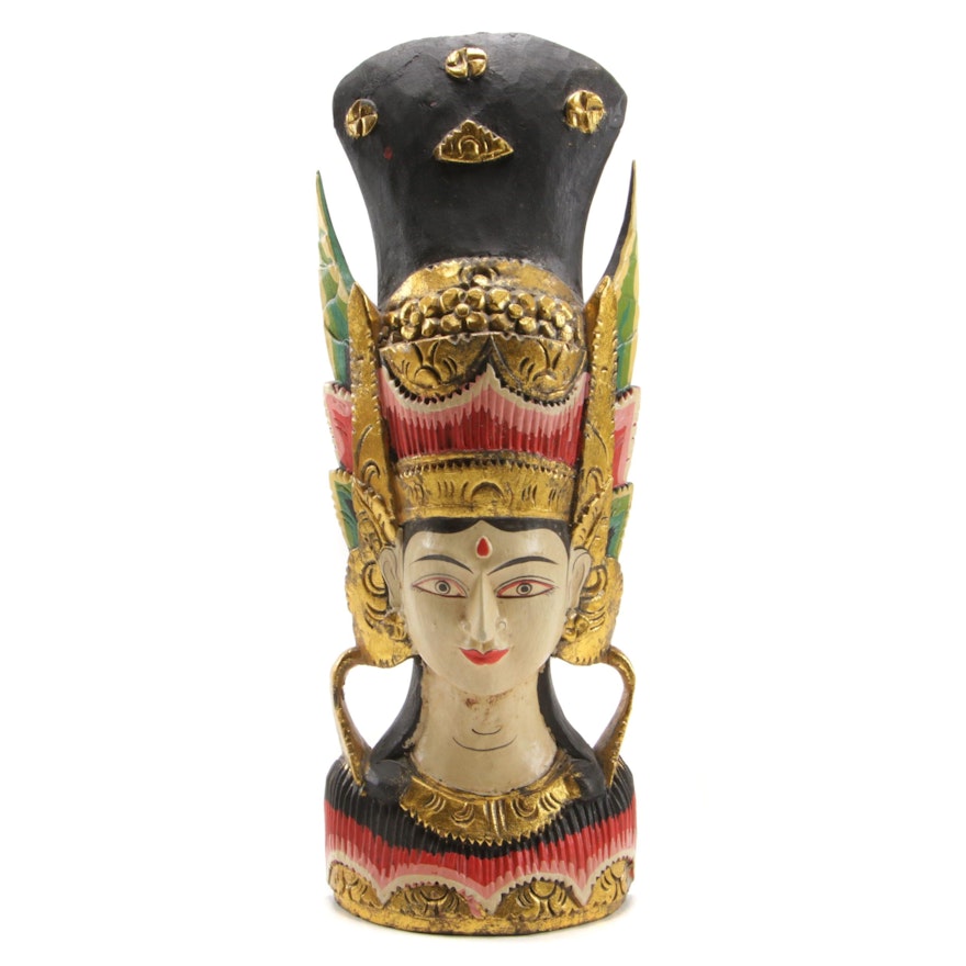 Indonesian Gilt and Polychrome Wood Female Figure