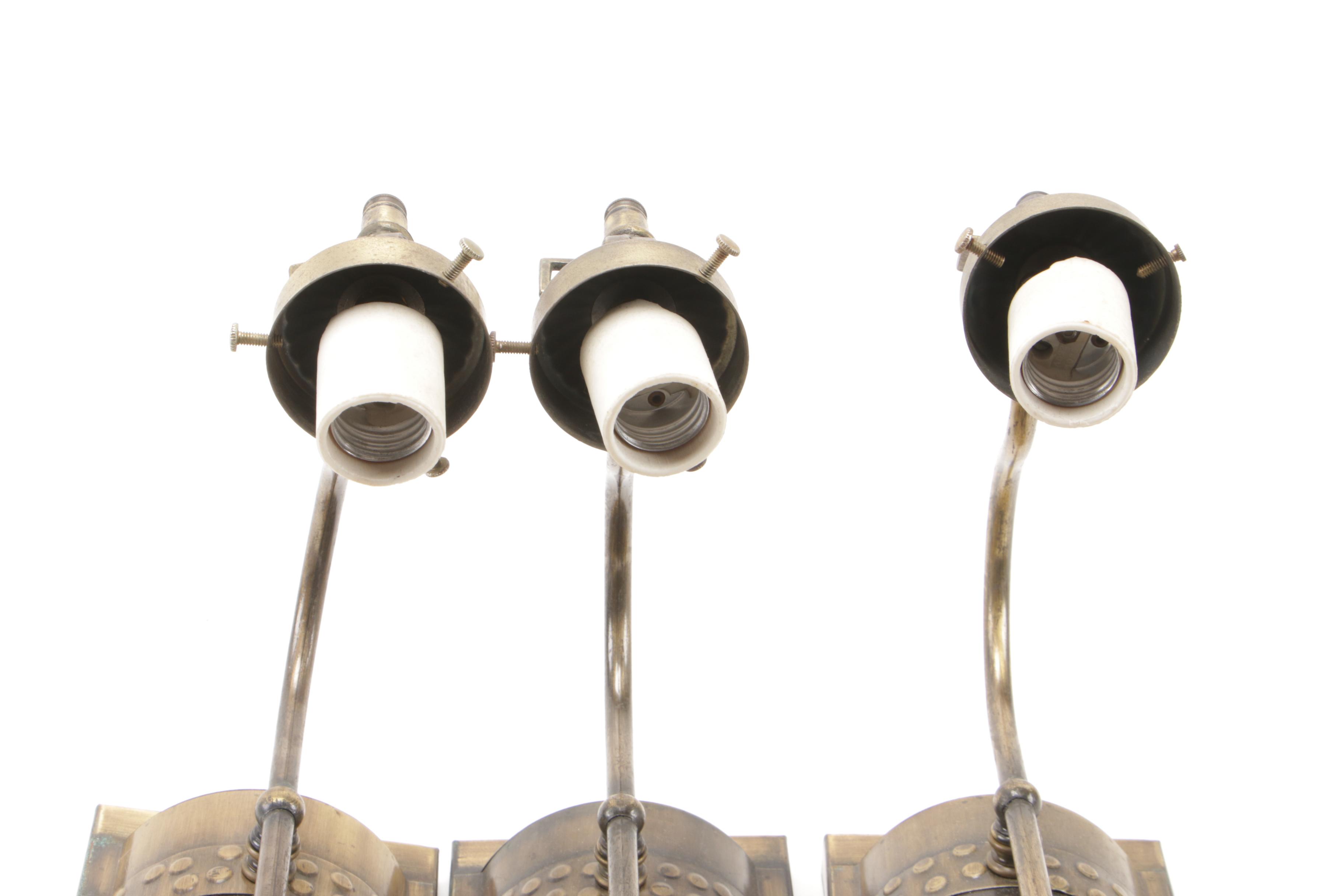 Art Deco Style Oiled Brass Wall Sconces with Stained Glass Shades