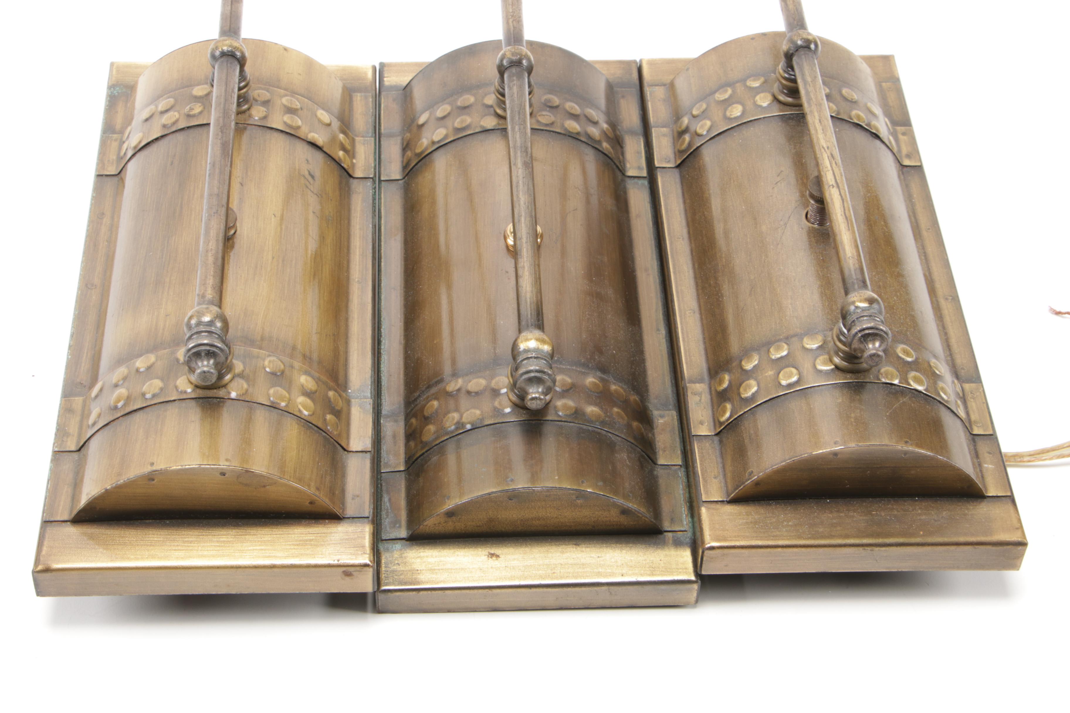 Art Deco Style Oiled Brass Wall Sconces with Stained Glass Shades