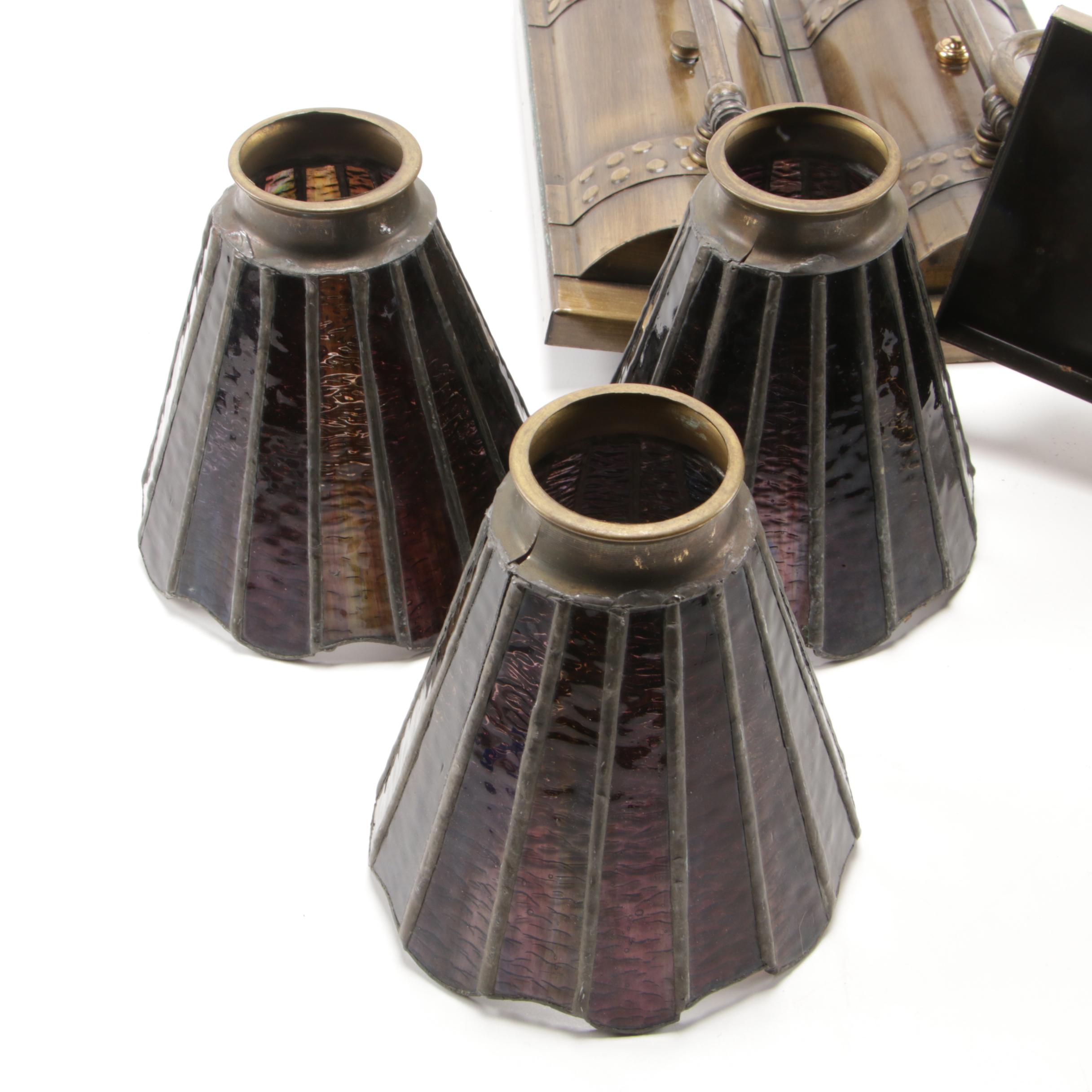 Art Deco Style Oiled Brass Wall Sconces with Stained Glass Shades