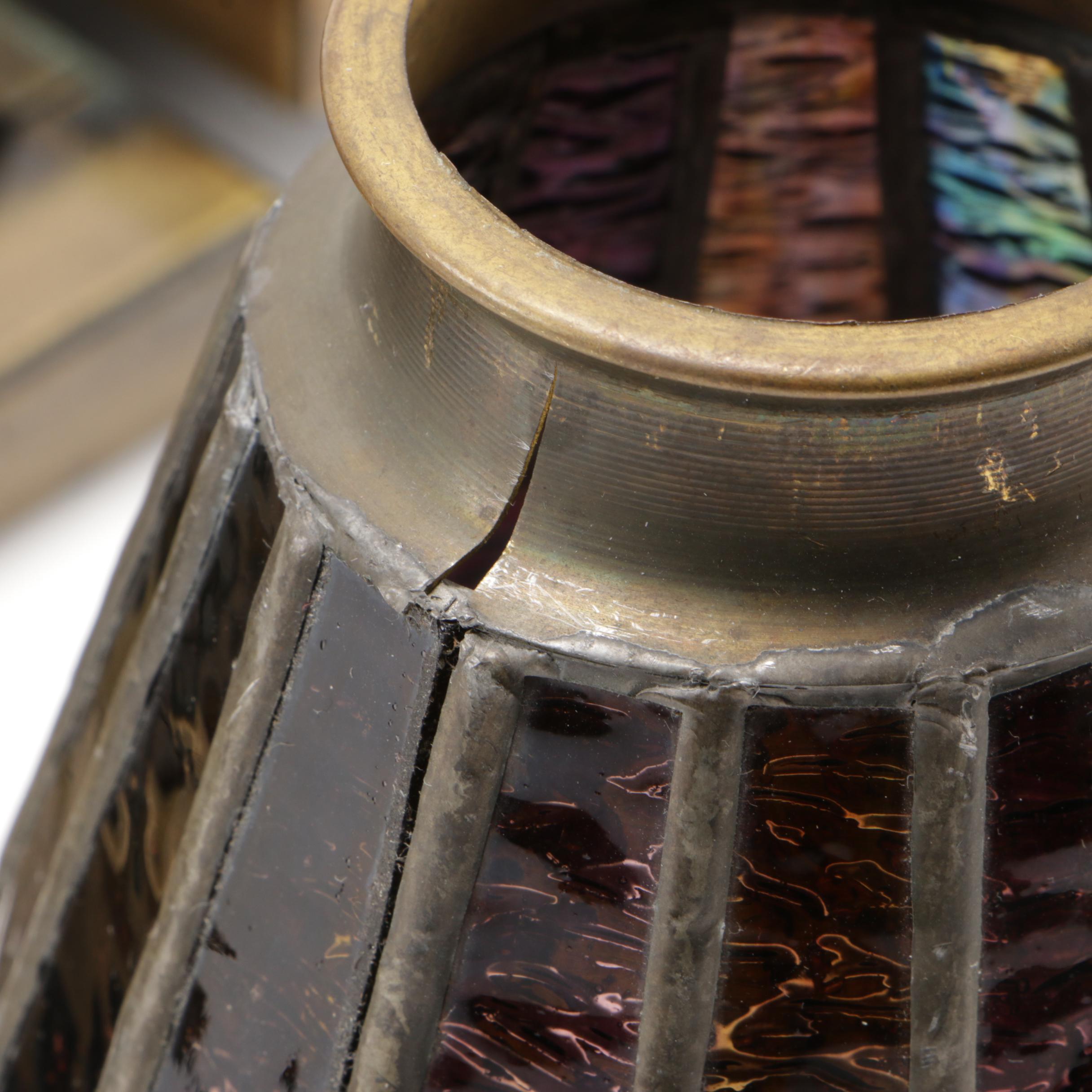 Art Deco Style Oiled Brass Wall Sconces with Stained Glass Shades