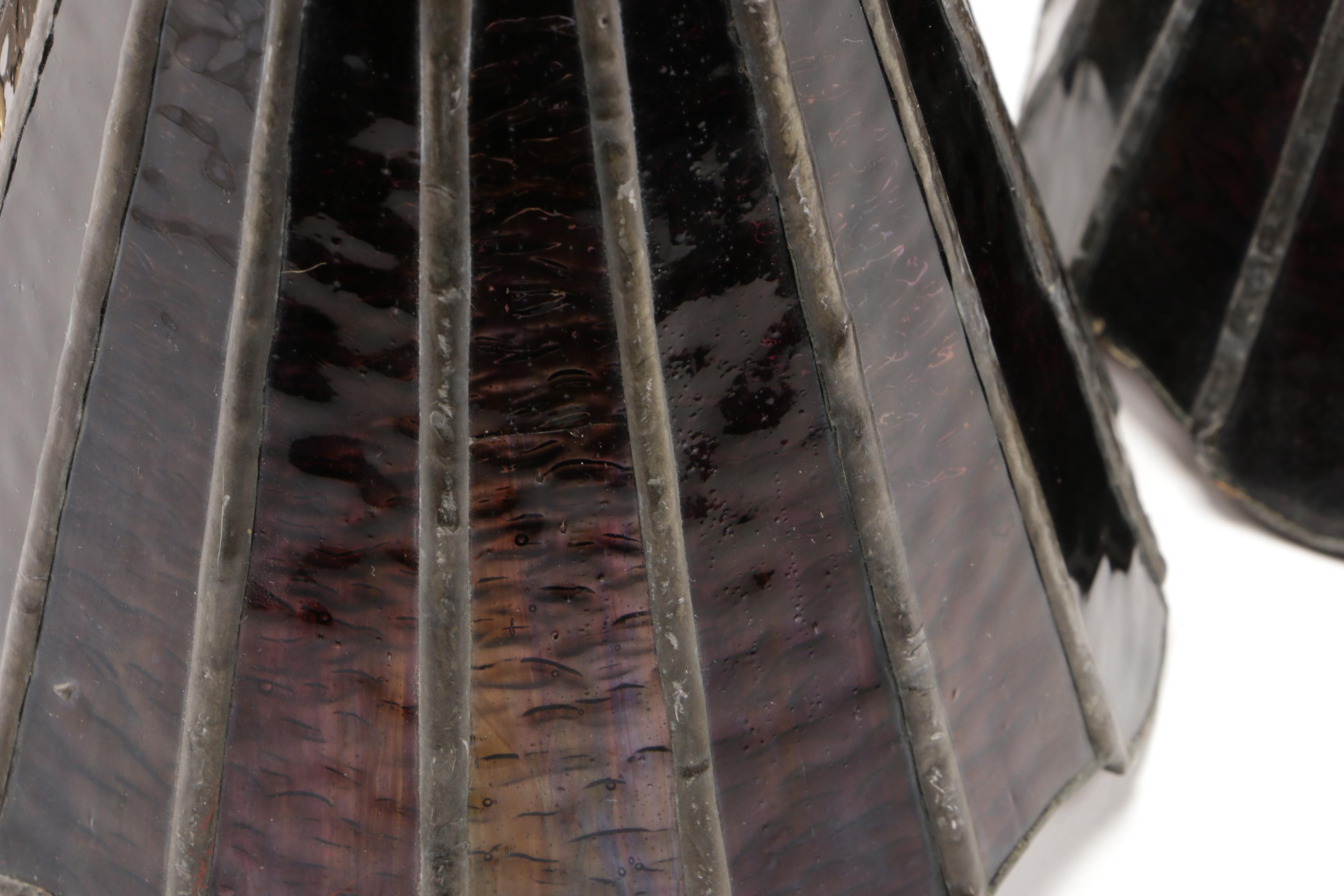 Art Deco Style Oiled Brass Wall Sconces with Stained Glass Shades