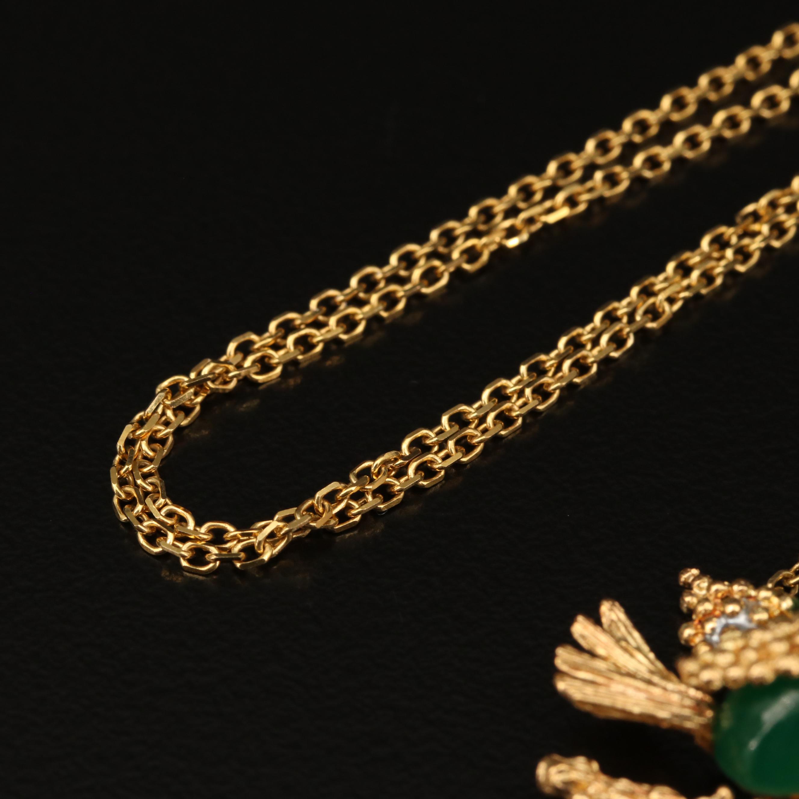 Vintage 14K and 18K Gold Ruby Bird Necklace with Glass Accents